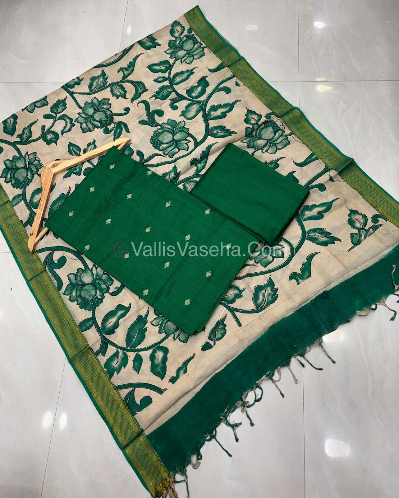 Unstitched Salwar Material -Raw Silk - Light Greenish Blue & Nizam Border Duppatta - VVUSM010