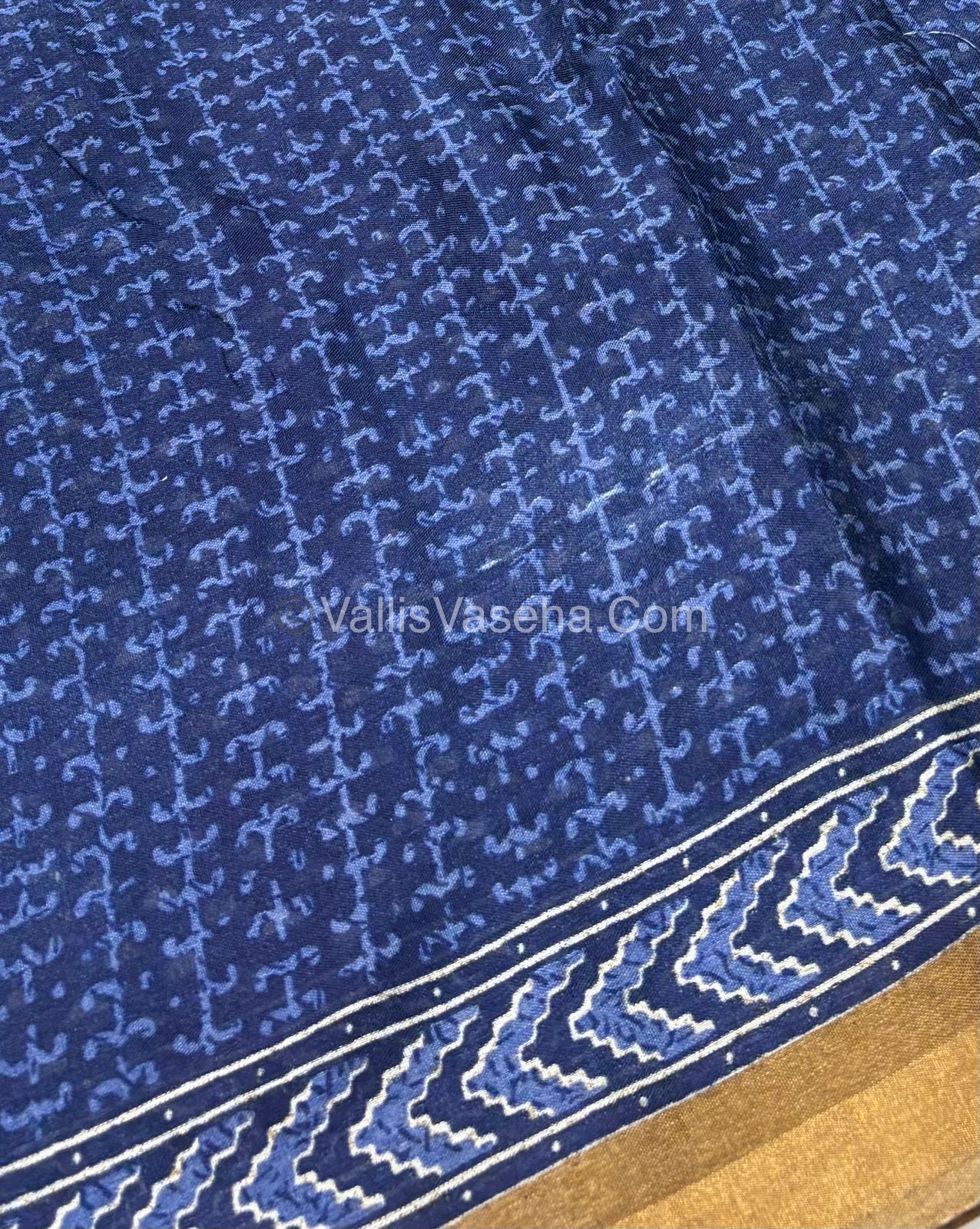 Semi Maheshwari Mixed Cotton Saree - Linen Feel - Indigo Blue & Mustard Yellow - VVMSC003