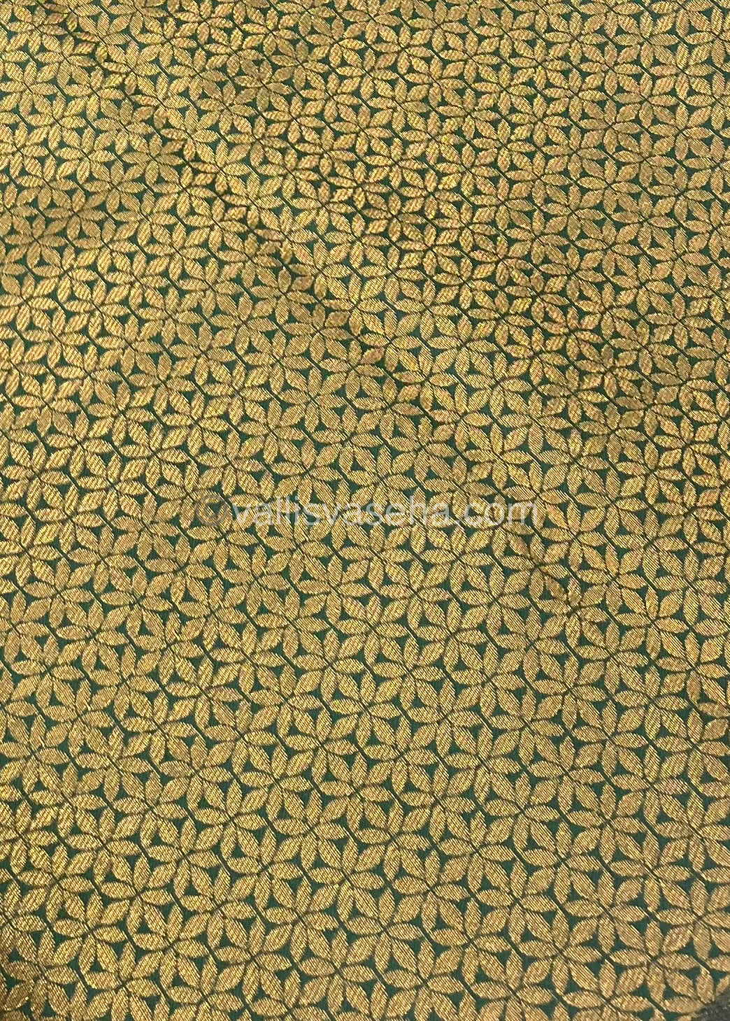 Semi Silk Saree - Kanchi Silk Style - Elephant Border - Yellow with Green - VVSSS005
