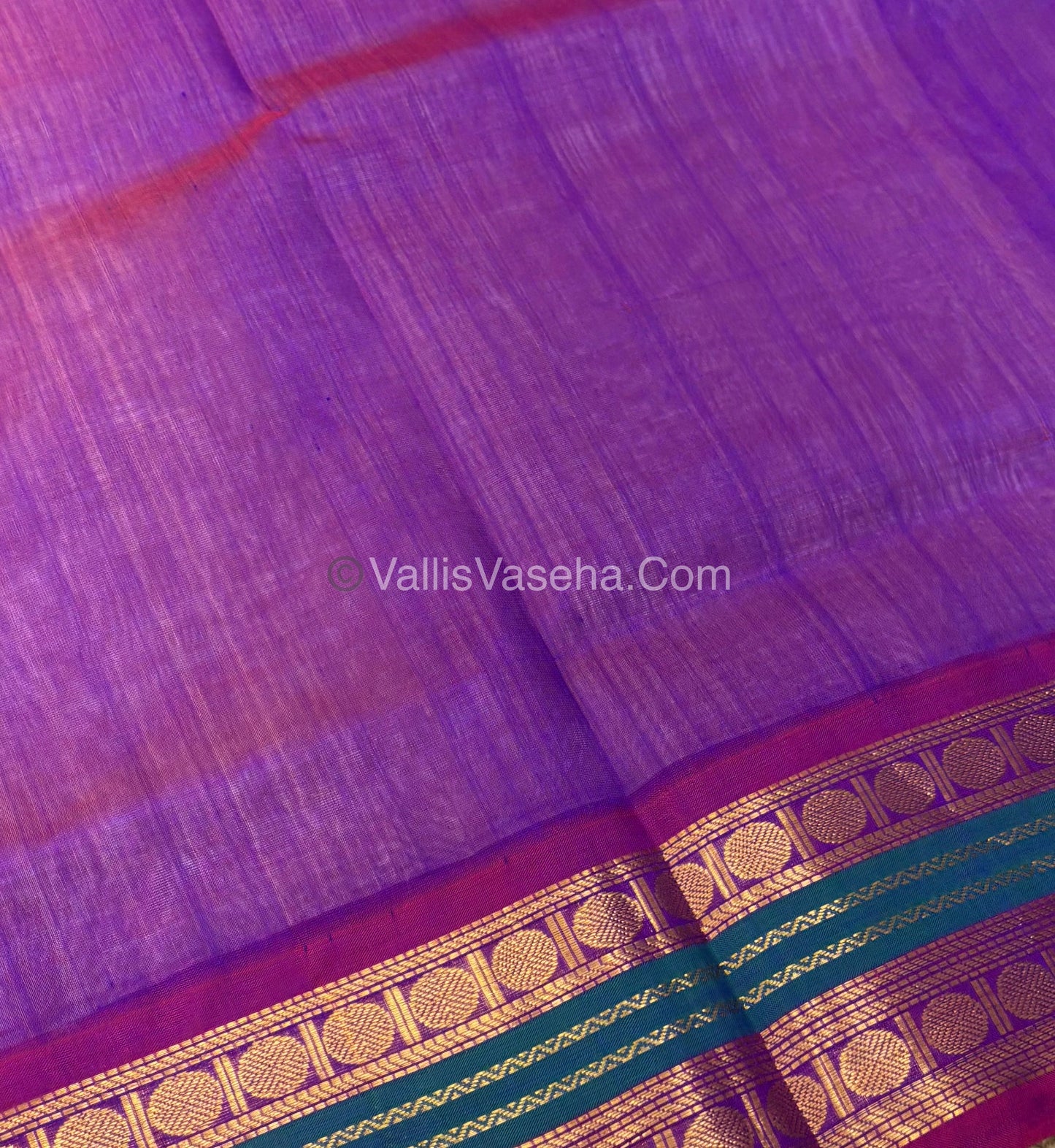 Pure Korvai Silk Cotton Saree - Cream with Purple - VVKSC004