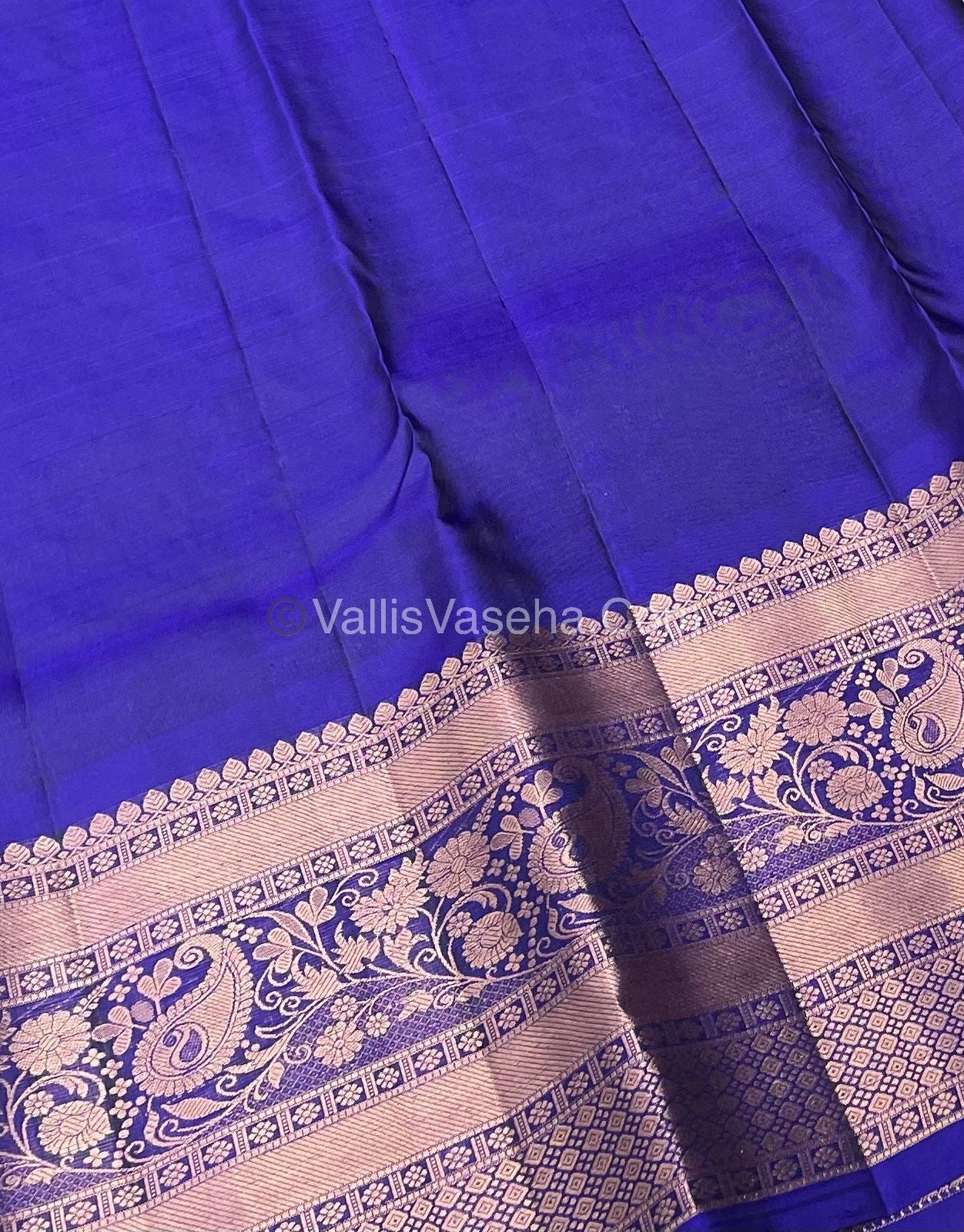 Half Mix - Pure Soft Silk Saree - Beige & Blue Shade - VVPSS031