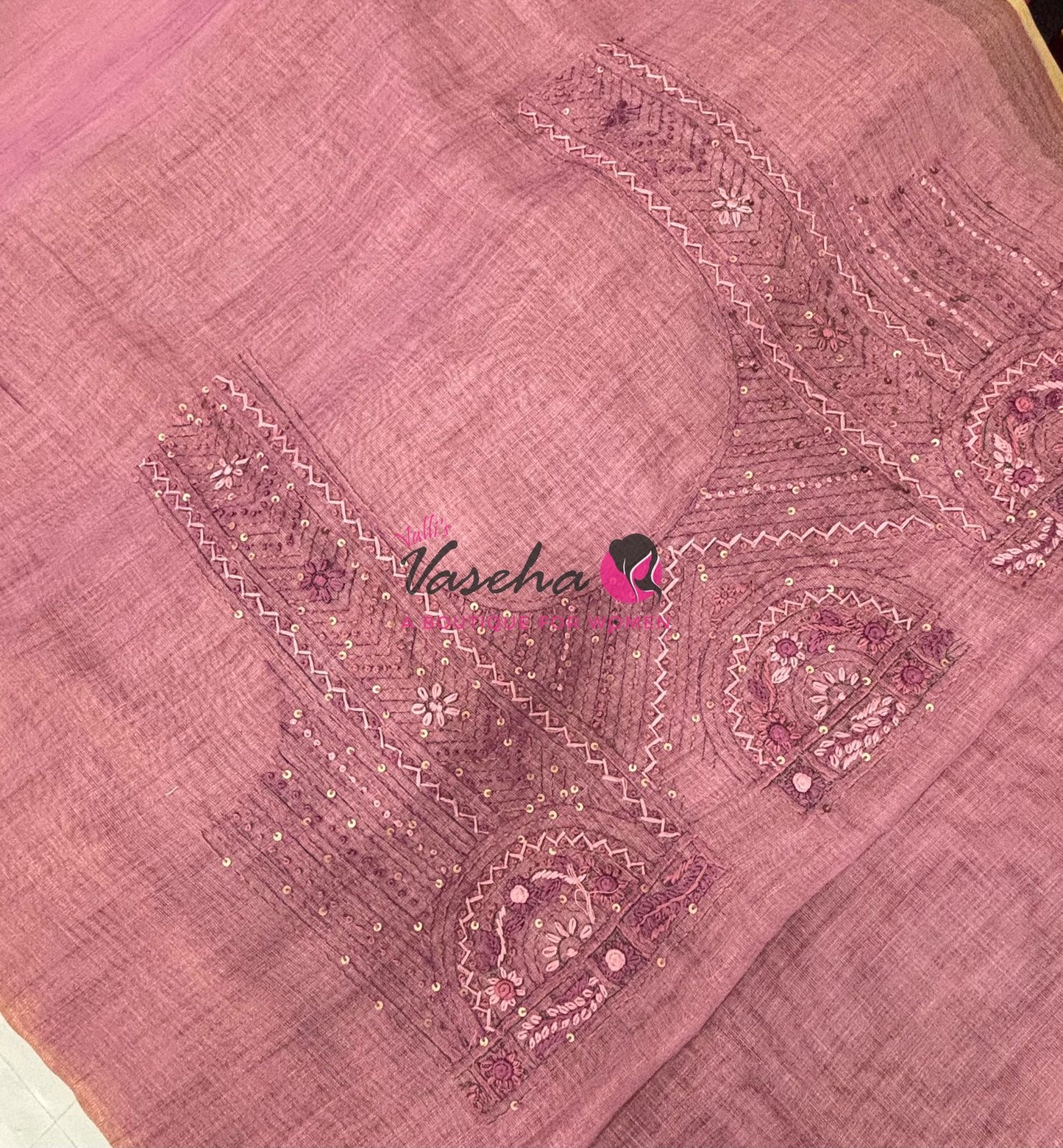 French Knot - Linen Tissue Saree - Onion Pink Shade - VVLFN015