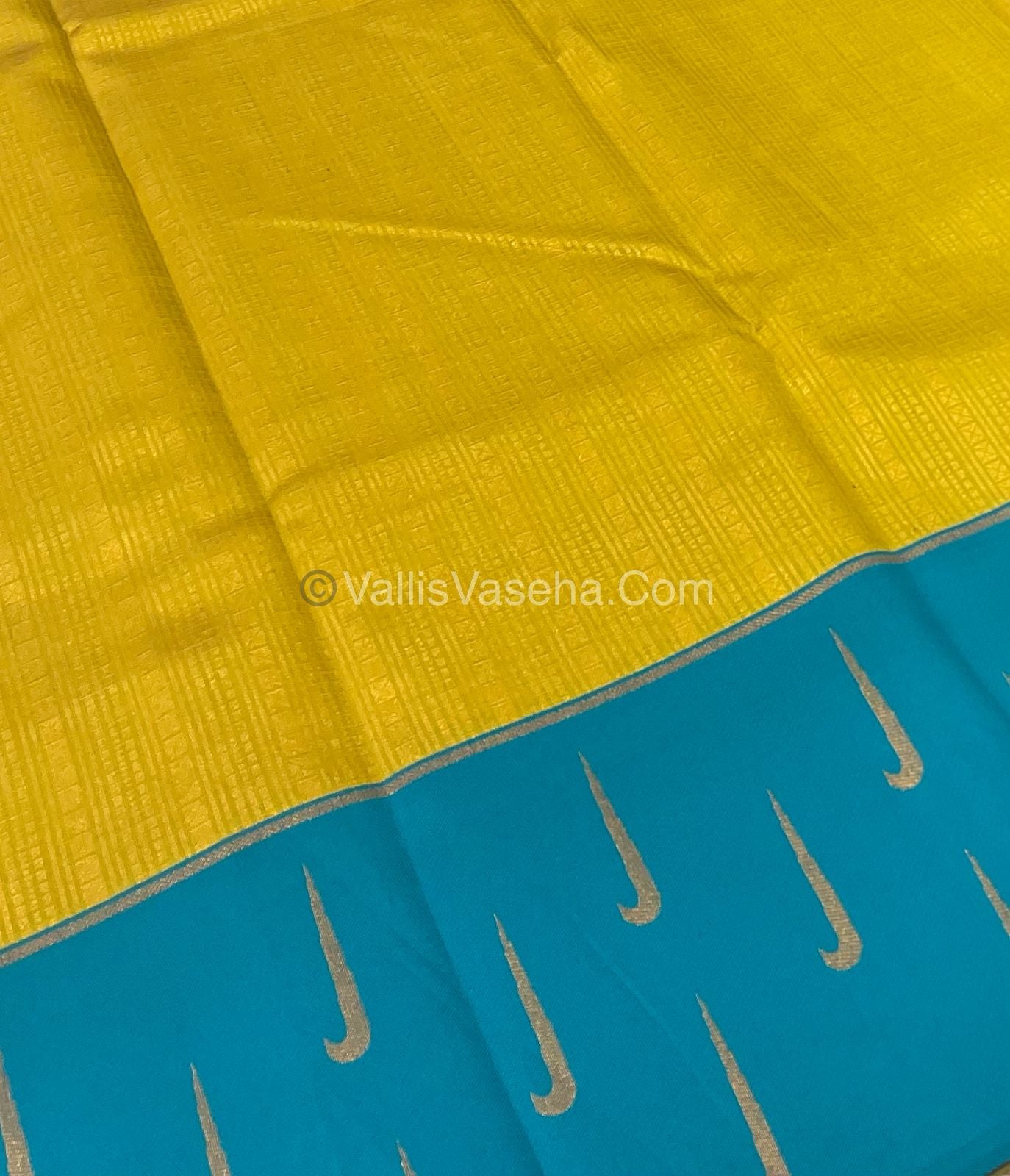 Semi Silk Saree - Kanchi Silk Style - - Yellow with Blue - VVSSS005