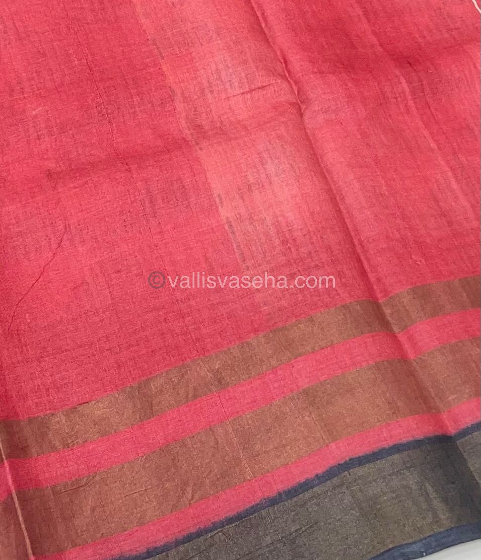 Pure Tussar Silk - Cream With Peach & Black Shade - VVPTS001