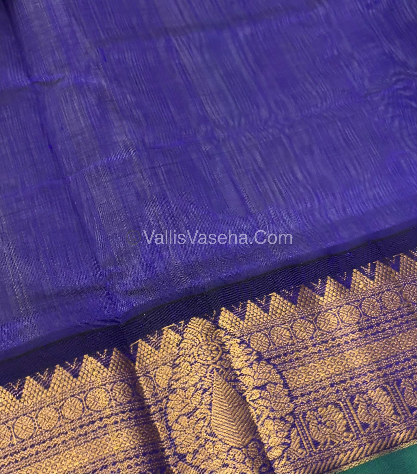 Pure Korvai Silk Cotton Saree - Grey with Blue - VVKSC019