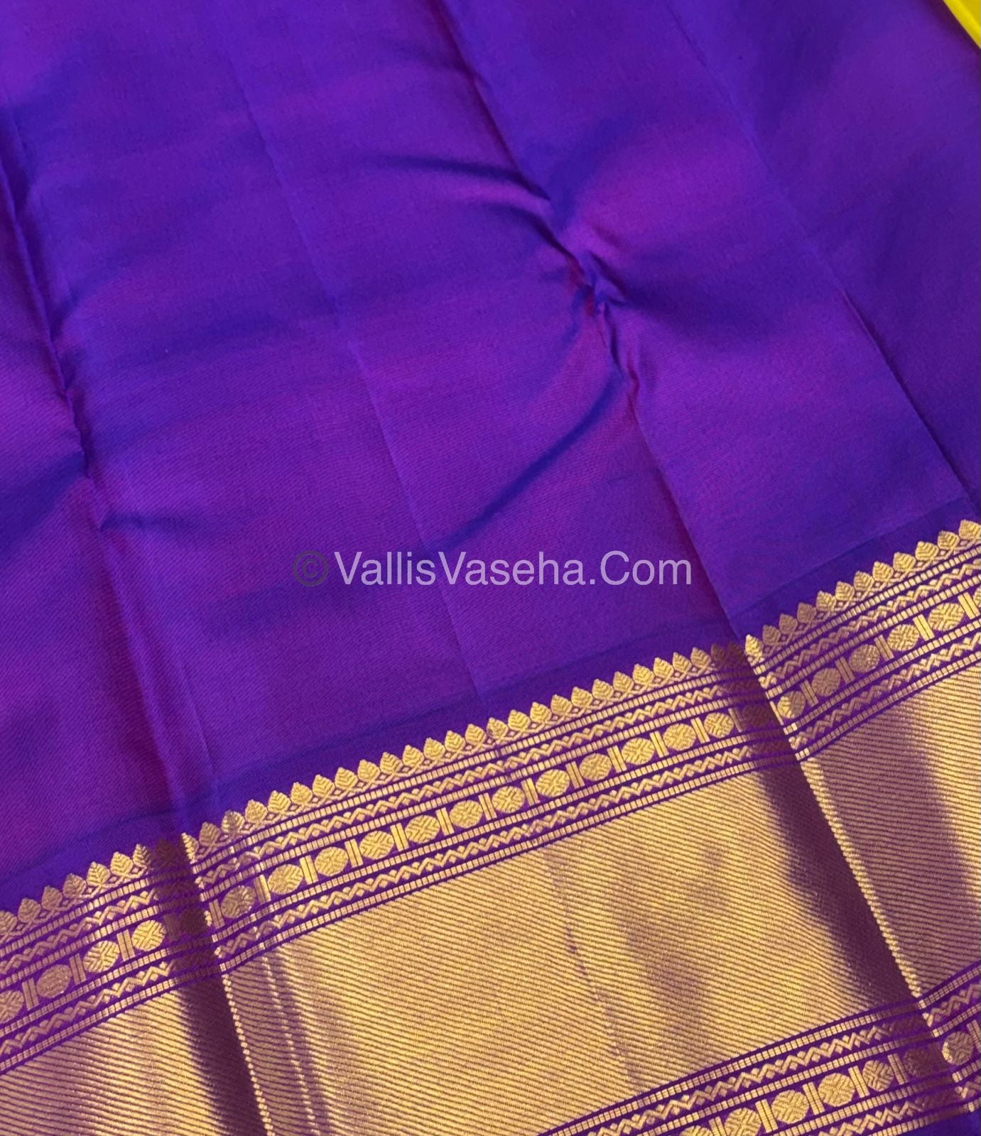 Pure Vintage Korvai Kanchipuram Silk Saree - Yellow & Purple Combo - VVPS032