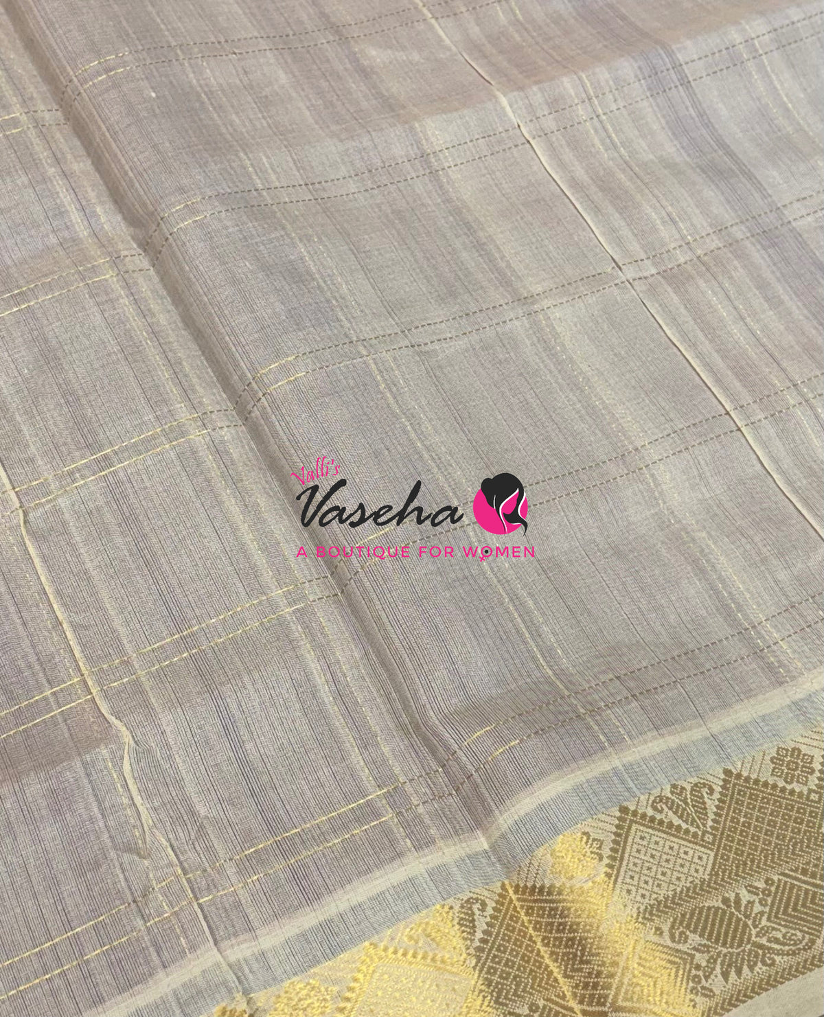 Pure Korvai Silk Cotton - Checks Pattern - Purple with Cream Shade - VVKSC035