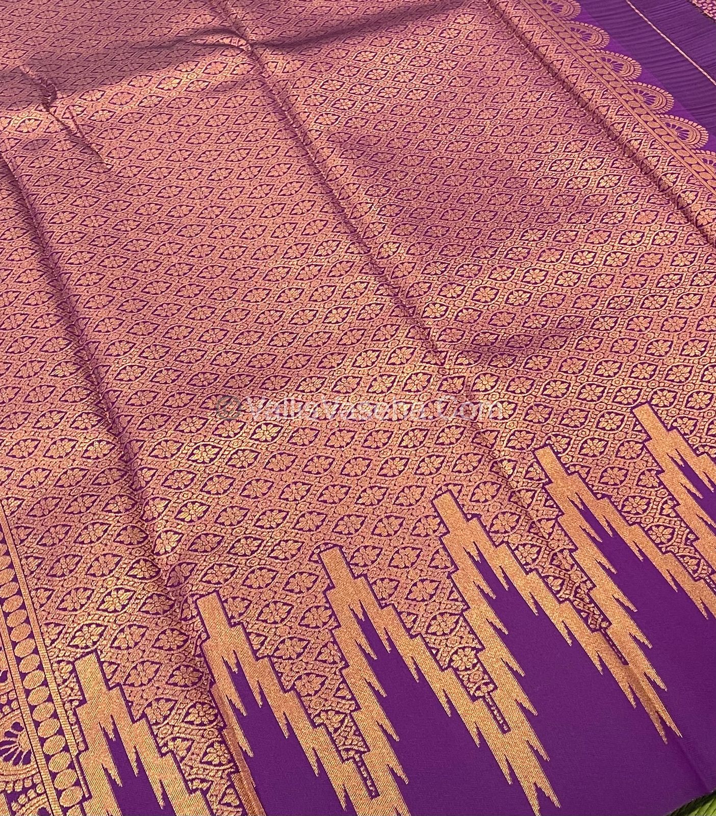 Kanchi Semi Silk - Green with Purple - VVKSS003