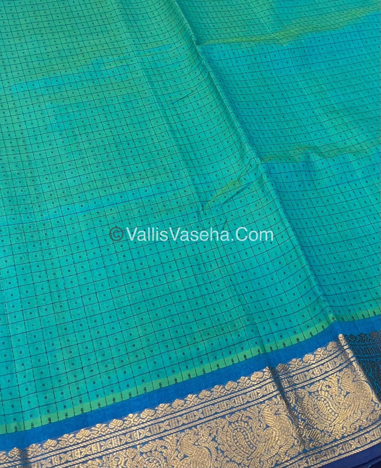 Pure Silk Cotton Saree - Blue With Dark Blue Shade - Lakshadeepam Design - VVPLD001