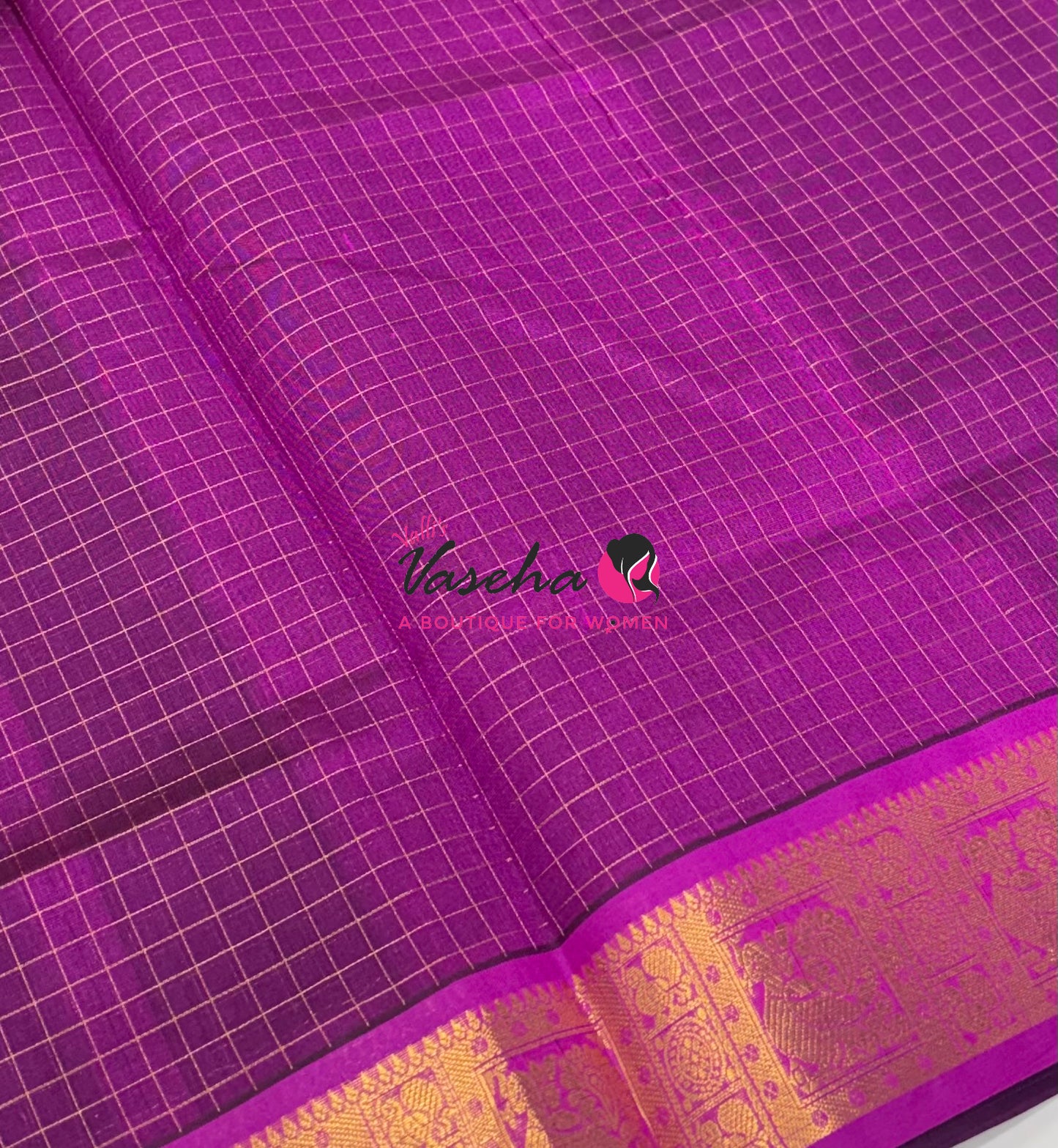 Pure Silk Cotton Saree - Dark Green With Purplish Pink - Lakshadeepam Design - VVPLD004