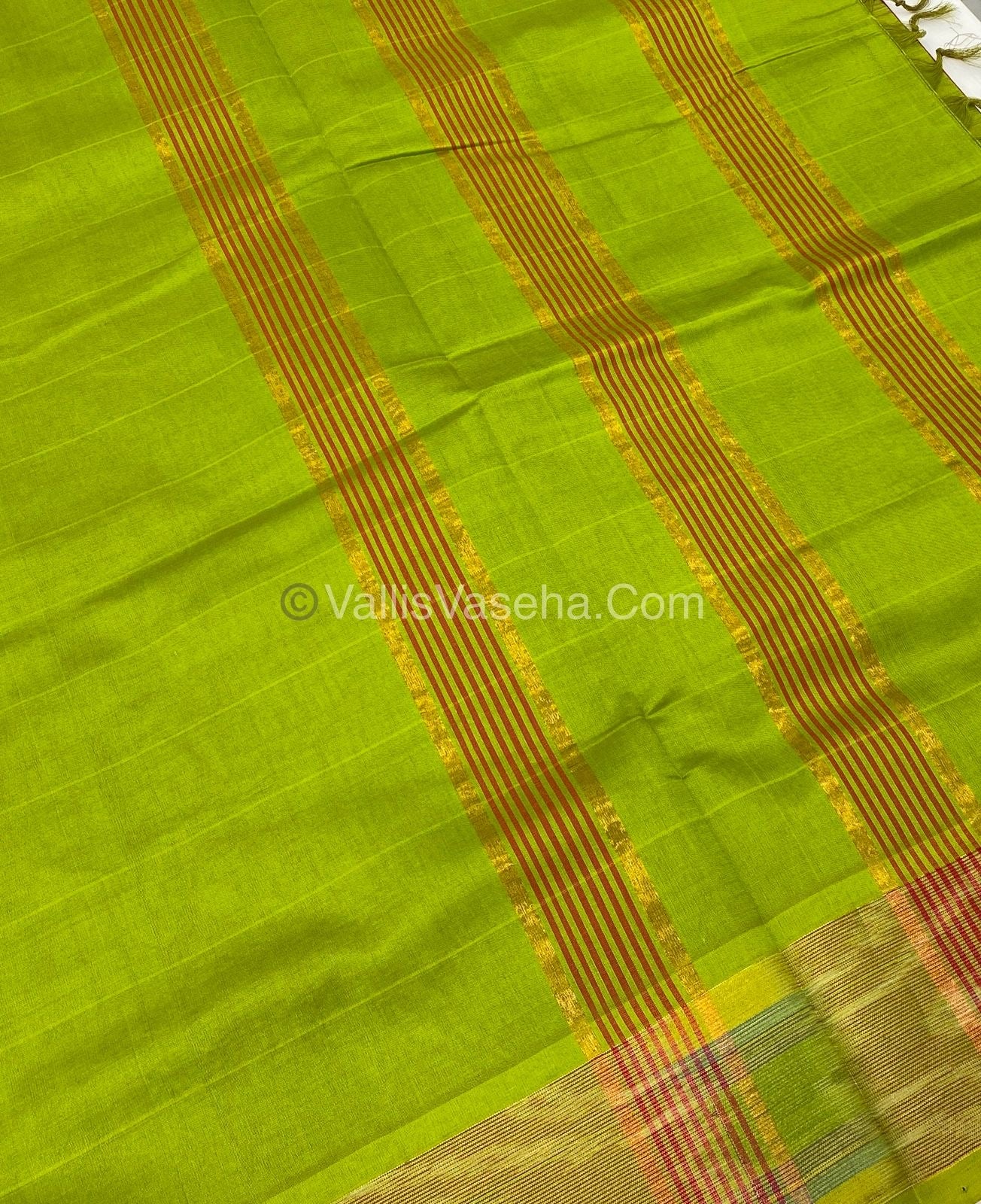 Semi Silk Cotton Saree - Red & Green - VVSSC001