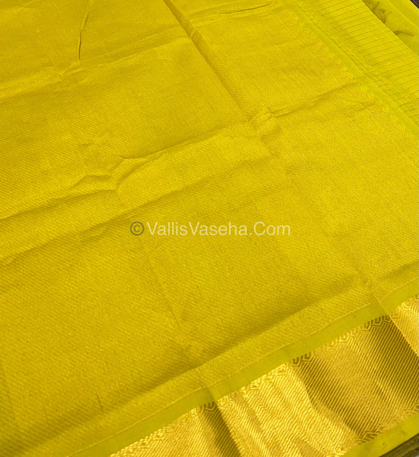 Pure Silk Cotton Saree - Mayil & Chakkaram Design - Brown With Lemon yellow Combo - VVMC002