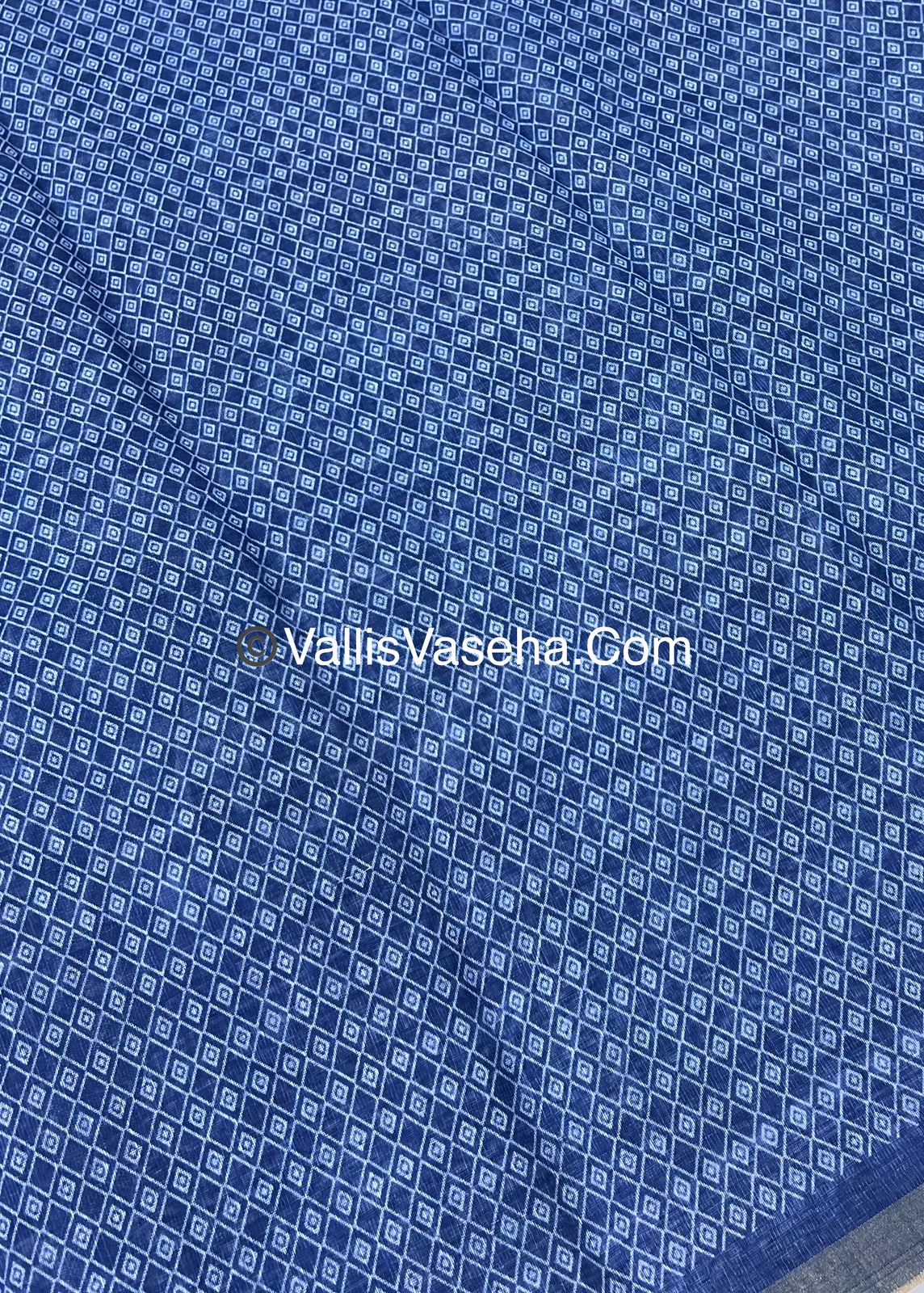 Linen Mixed Cotton Saree - Indigo Blue - Printed - VVLMP001