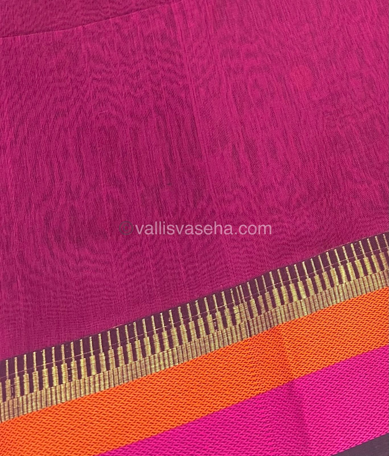 Pure Maheshwari Silk Cotton Saree - Black & Pink Color - VVMSC004