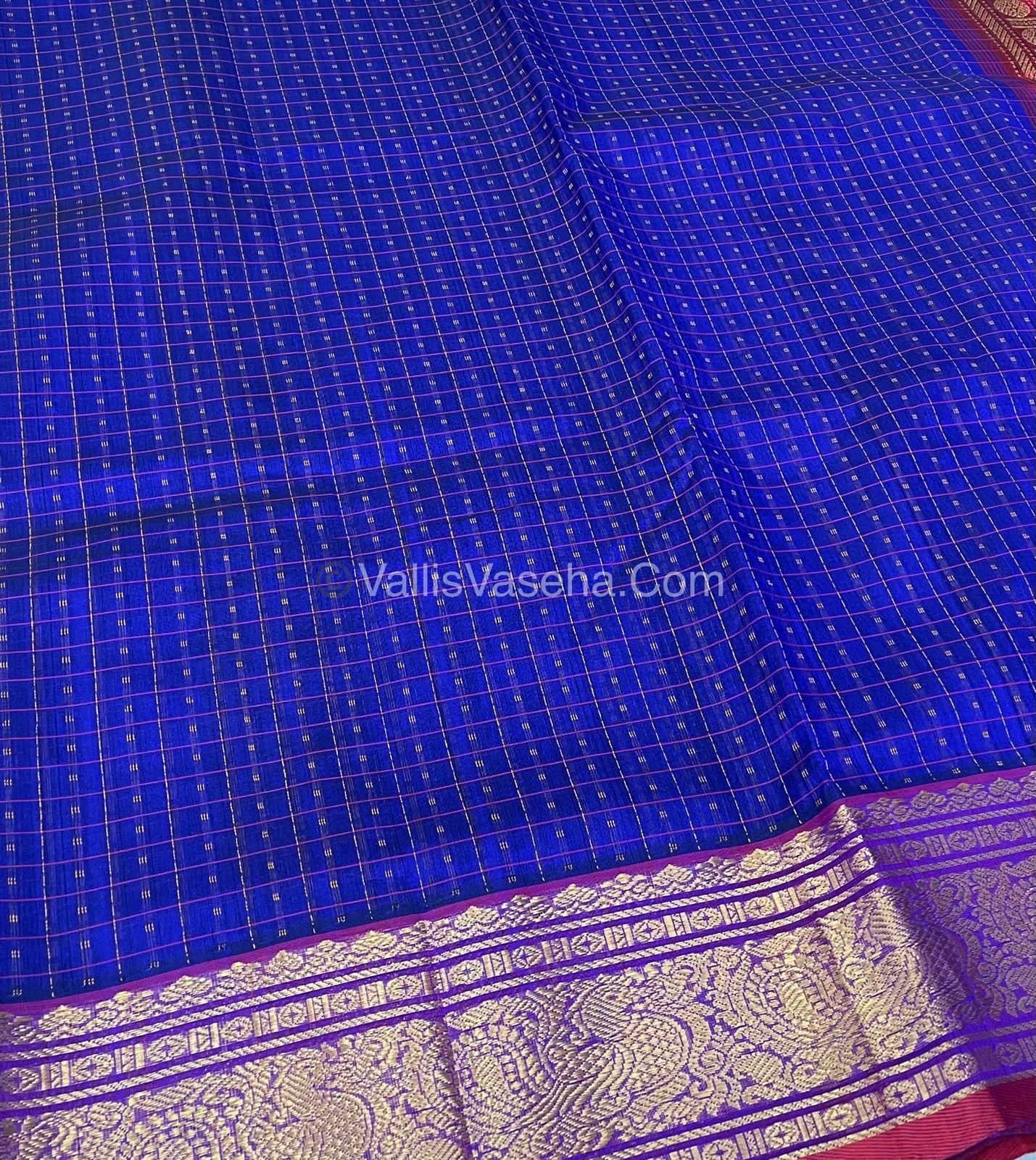 Pure Silk Cotton Saree - Blue with Red - Lakshadeepam Design - VVPLD001