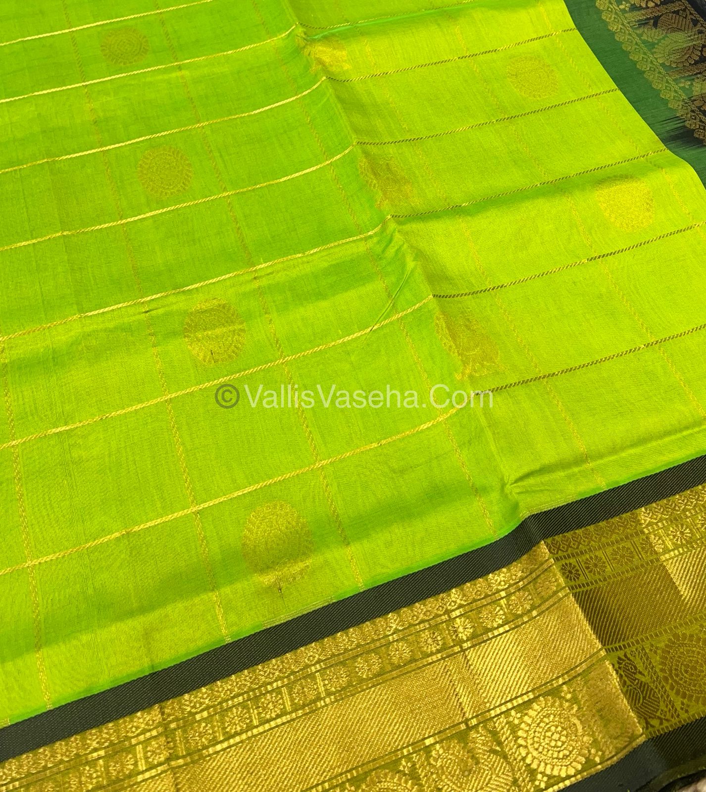 Pure Silk Cotton Saree - Mayil & Chakkaram Design - Pistha Green with Black - VVMC001