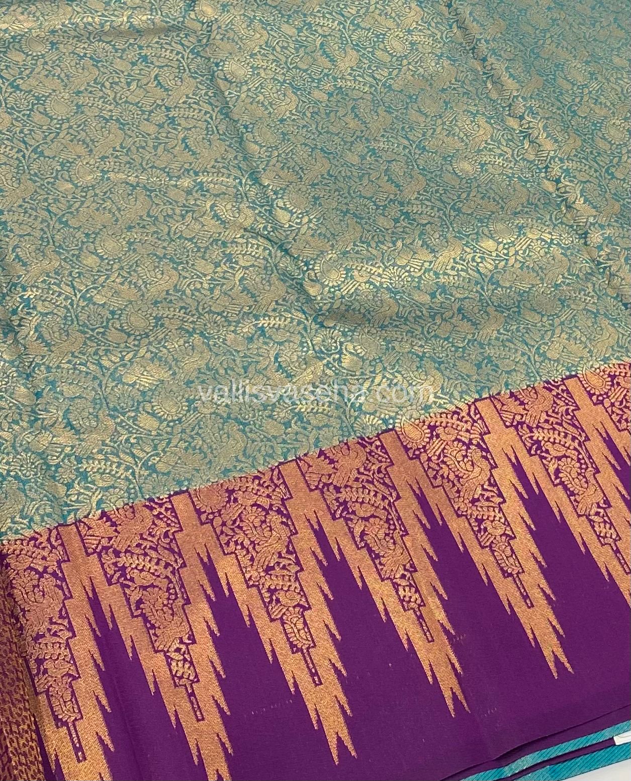 Kanchi Semi Silk - Blue With Purple - Temple Border - VVKSS001