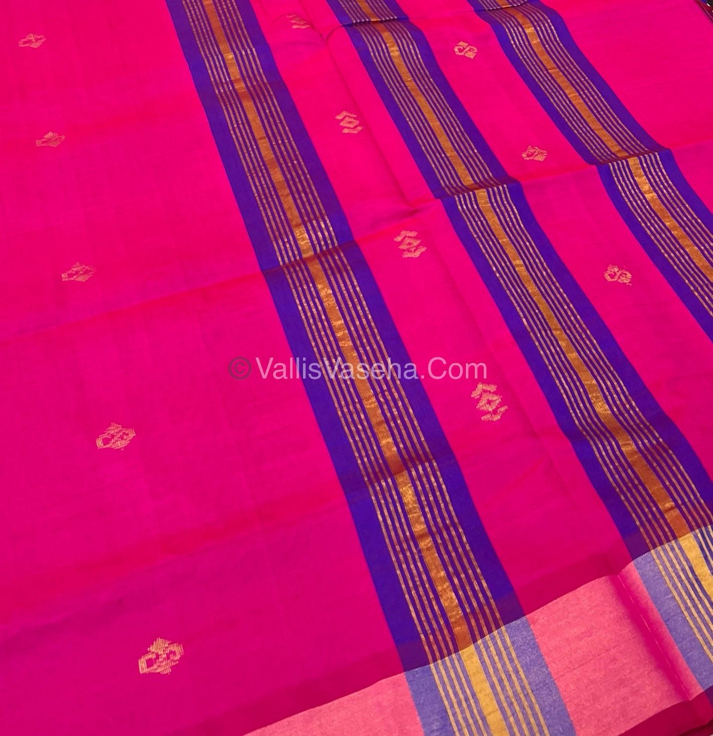 Semi Silk Cotton Saree - Blue & Pink Combo - VVSSC001