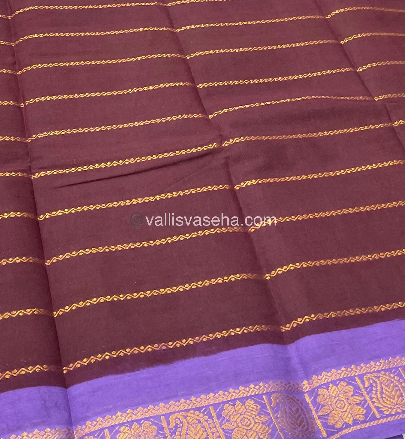 Sungudi Cotton Saree | Velthari Design - Brown with Lavender Shade - VVSCV001
