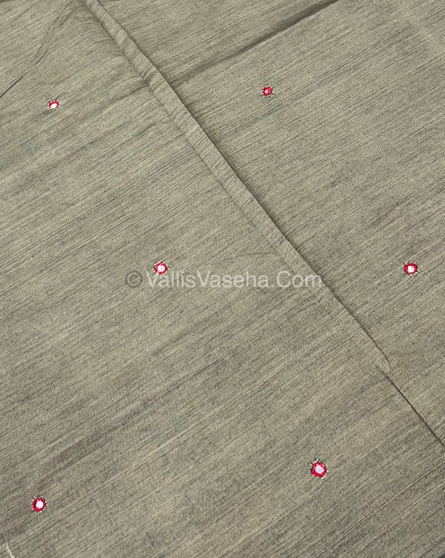 South Mixed Cotton - Mirror Work Embroidery - Grey ( Cement Colour )with Red - VVPCM002
