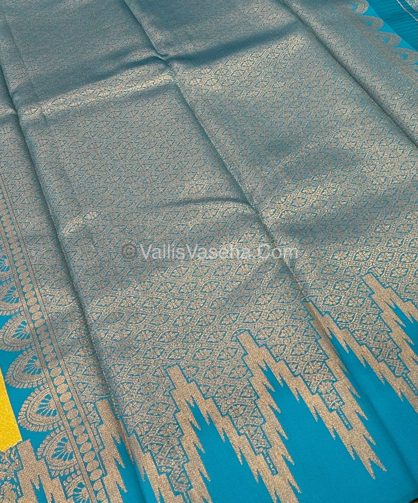 Kanchi Semi Silk - Yellow with Blue - VVKSS003