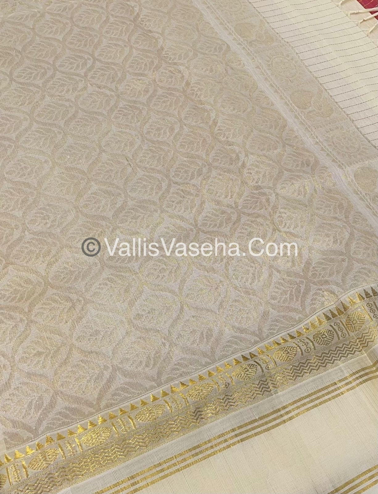 Pure Korvai Silk Cotton - Retta Petta Border - Pink with cream Combo - VVKSC010