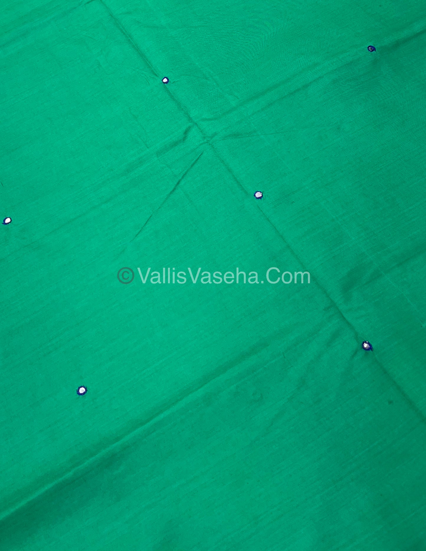 South Mixed Cotton - Mirror Work Embroidery - Green With Violet - VVPCM002