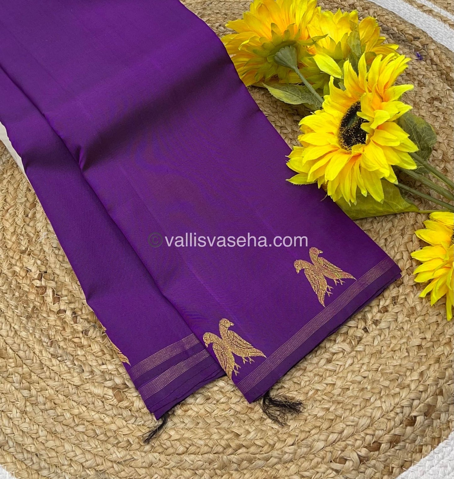 Pure Kanchipuram Silk Saree - Love Birds Design Border - Purple Shade - VVPS006