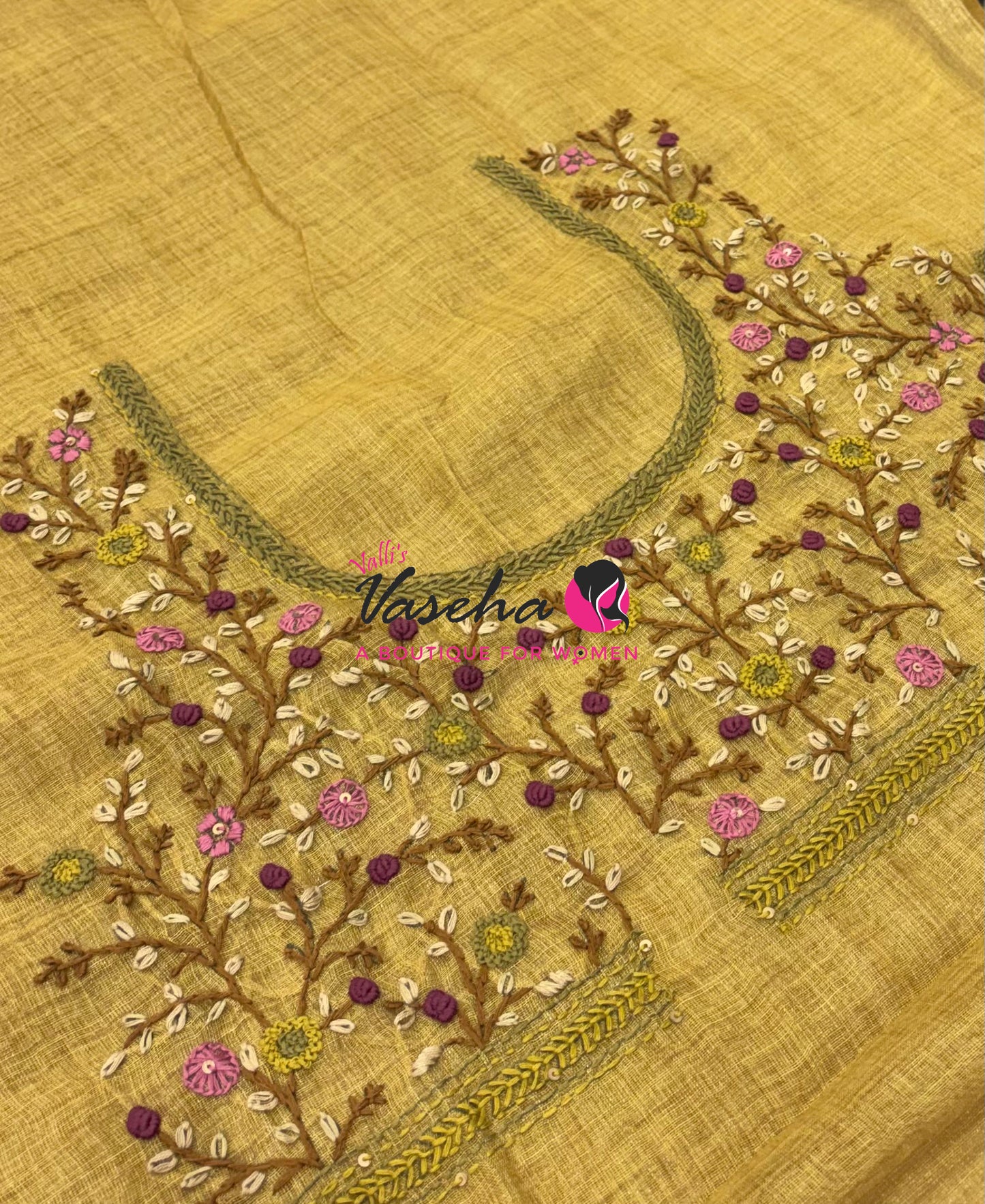 French Knot - Linen Tissue Saree - Heavy Work Blouse - VVLFN020