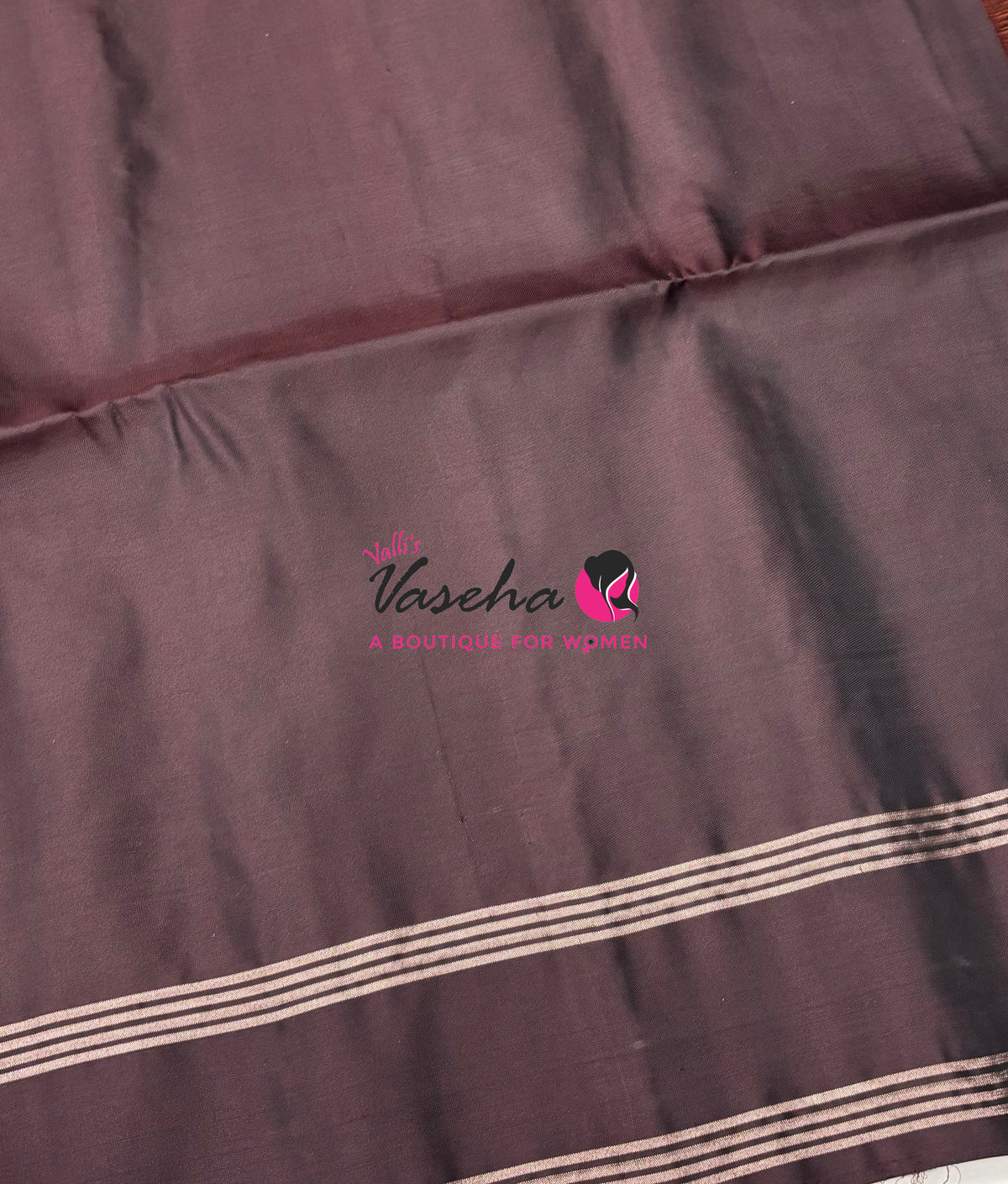 Half Mix - Pure Soft Silk Saree - Meenakari Style Butta - Rust Orange With Brown - VVPSS148