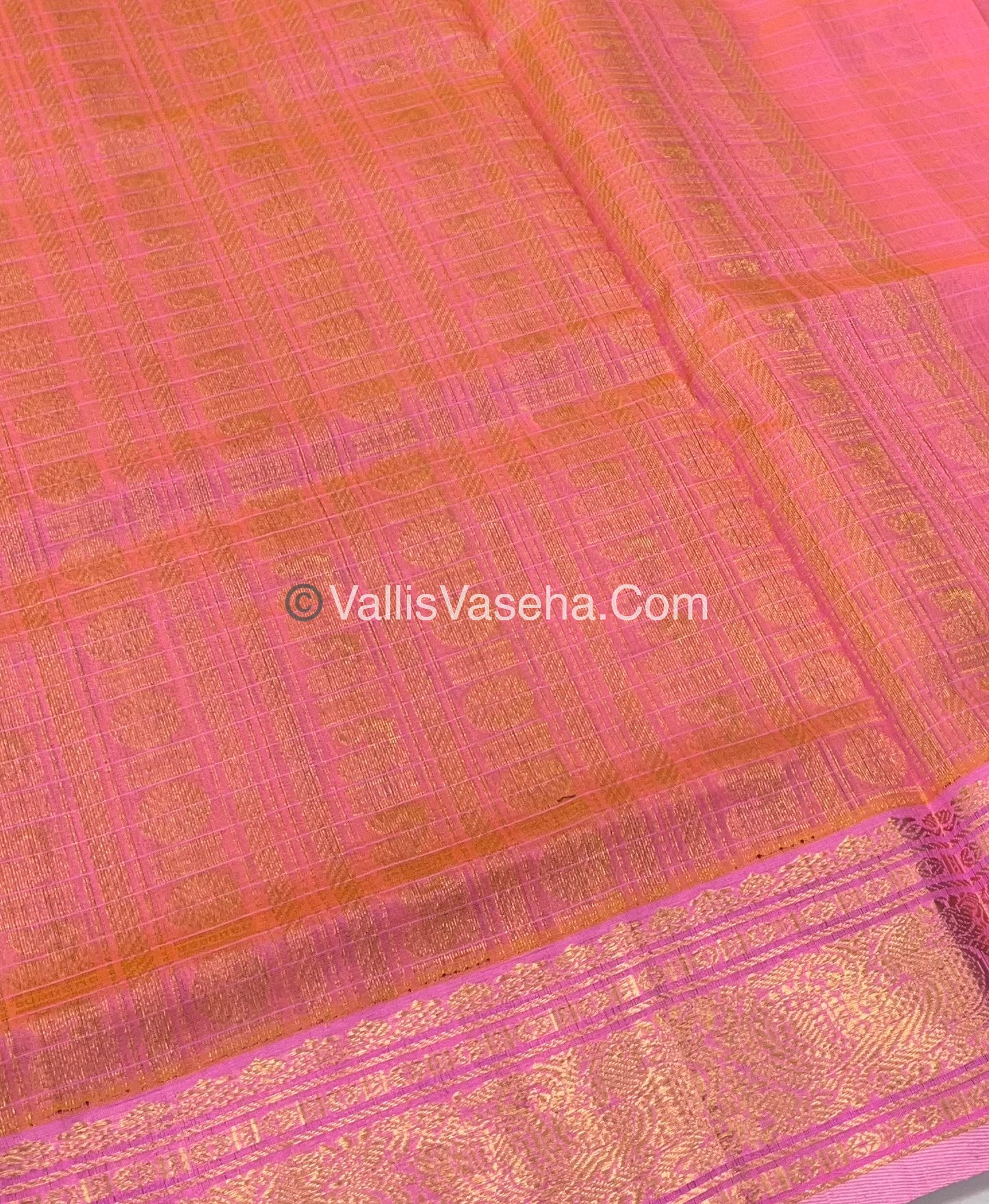 Pure Silk Cotton Saree - Dark Green With Peach Shade - Lakshadeepam Design - VVPLD001