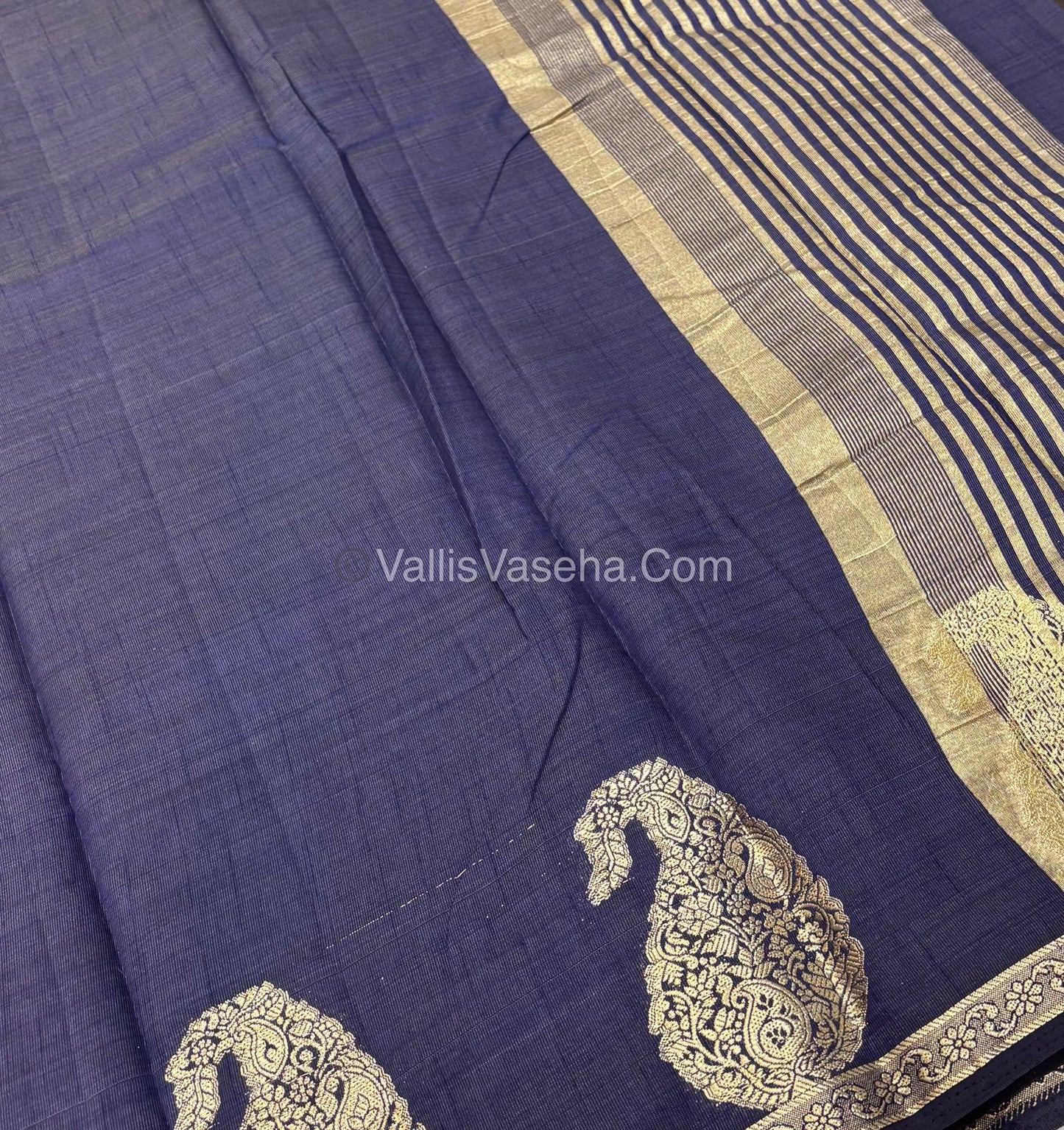 Semi Tussar Silk - Small Mango - Navy Blue Shade - VVSTS002