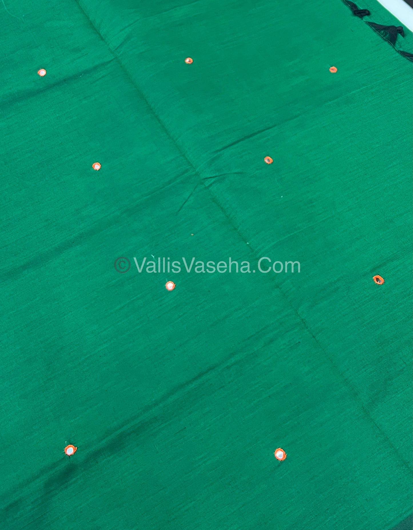 South Mixed Cotton - Mirror Work Embroidery - Green With Orange - VVPCM002