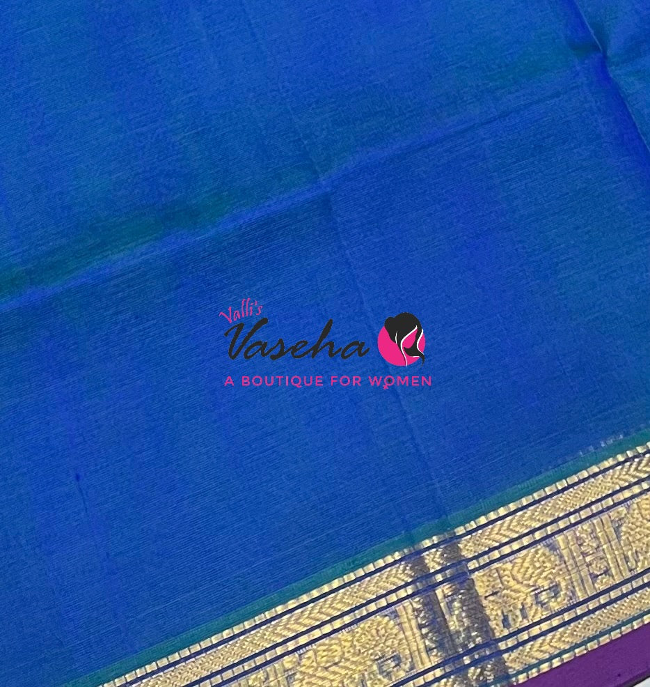 Pure Silk Cotton Saree - Retta Mayil Design - Blue Shade - VVRMS001