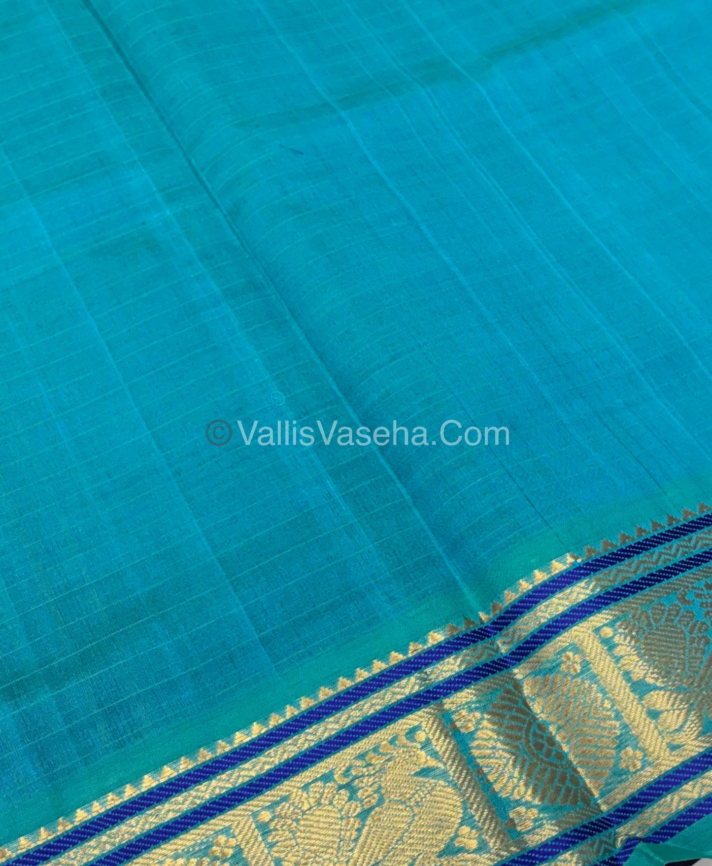 Pure Silk Cotton Saree - Blue With Blue Shade - Lakshadeepam Design - VVPLD001