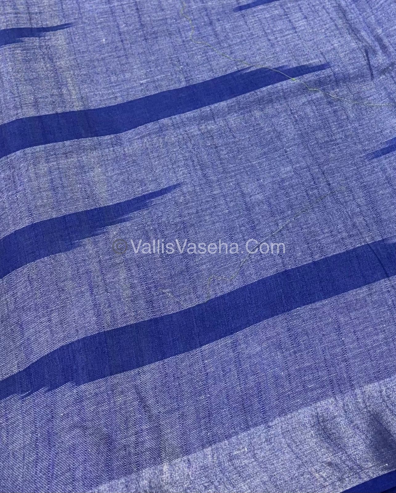 Bhagalpuri Linen Cotton Saree - Ikkat Print - Light Green With Blue Shade - VVBLC002