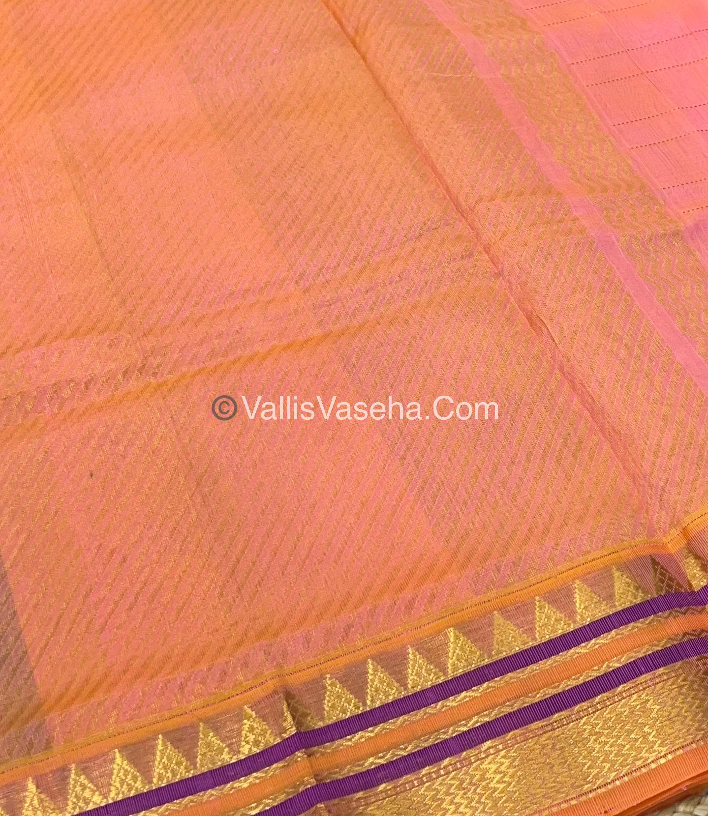 Pure Korvai Silk Cotton Saree - Blue With Peach - VVKSC020
