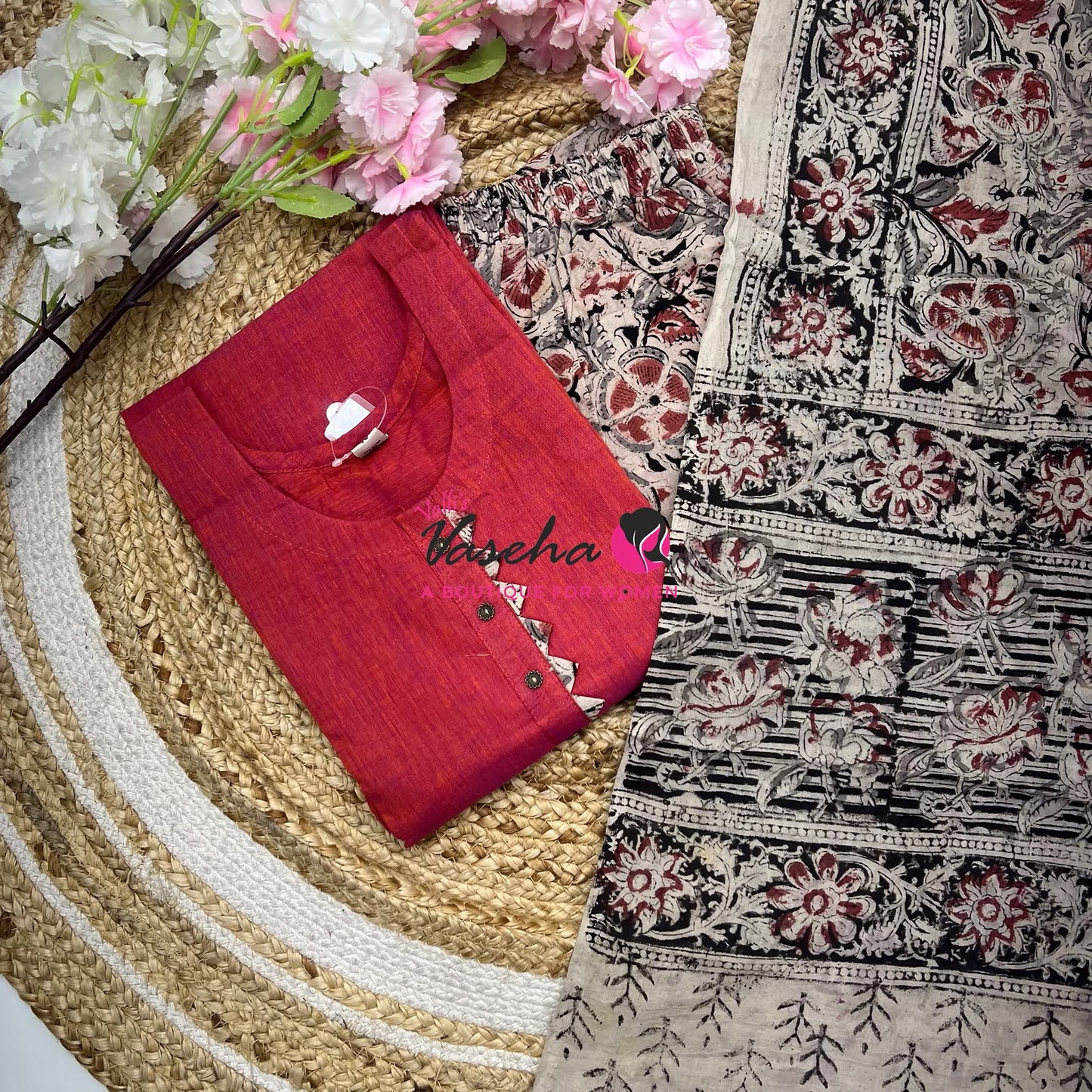 Readymade 3pc Set - Kalamkari Cotton Set - VVRMS019