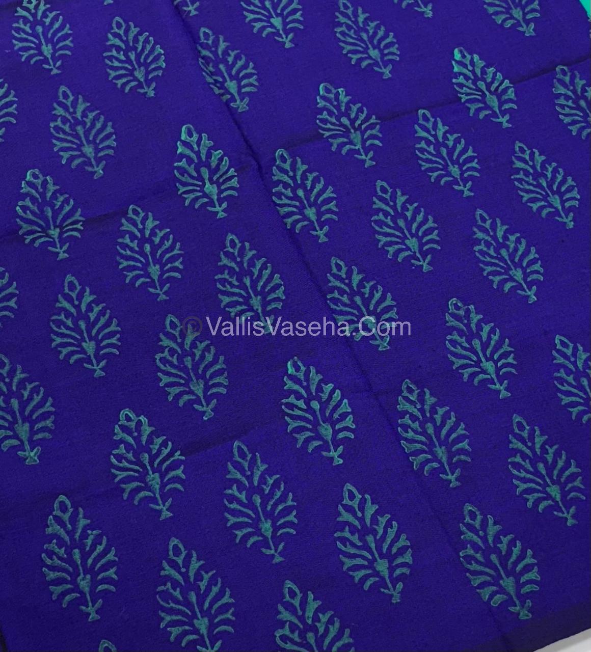 Poly Silk Mixed Cotton - Mirror Work Embroidery - Green with Violetish Blue- VVPCM001