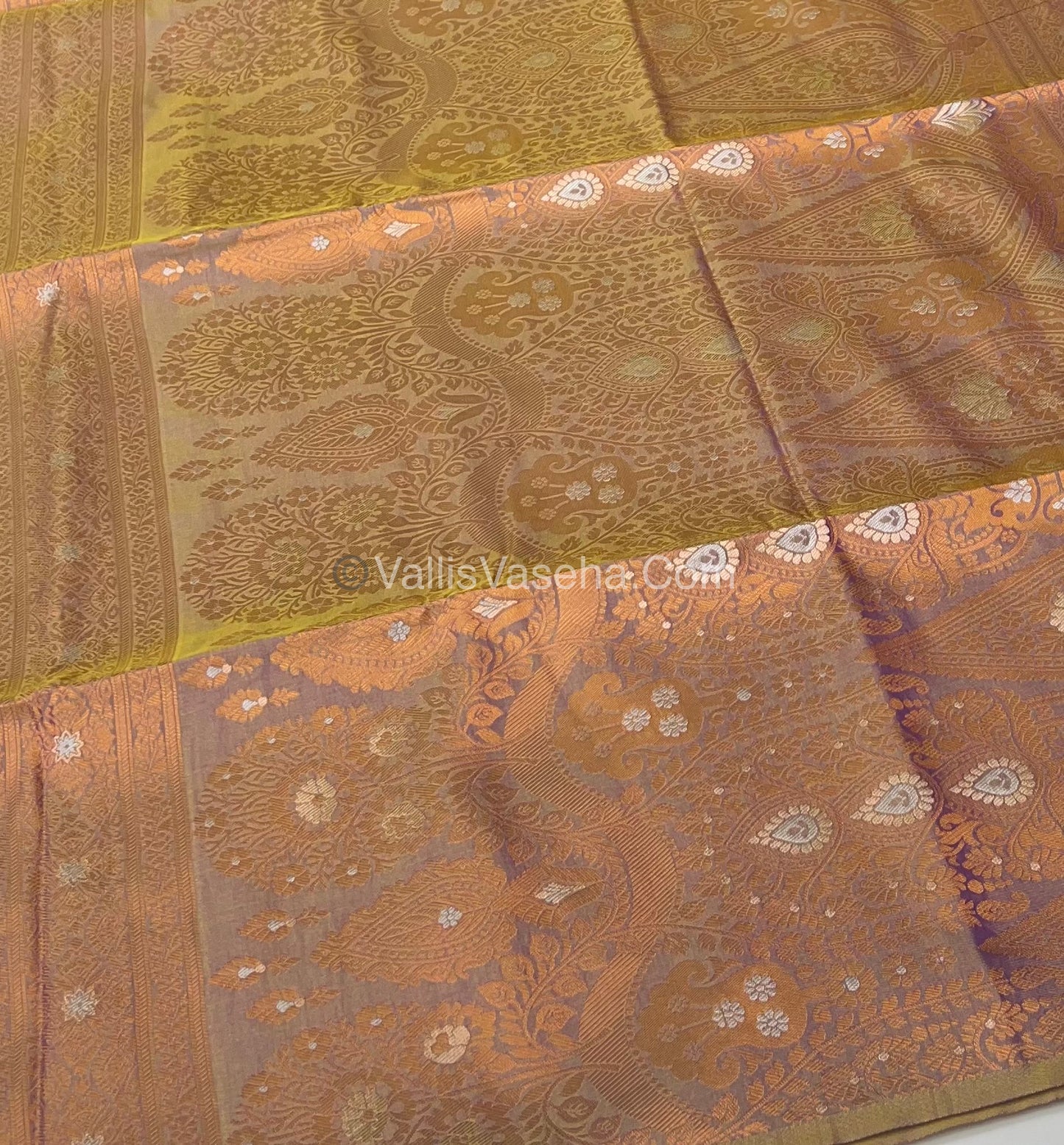 Semi Soft Silk - Border Butta - Double Tone Goldish Grey Shade -VVSSS010