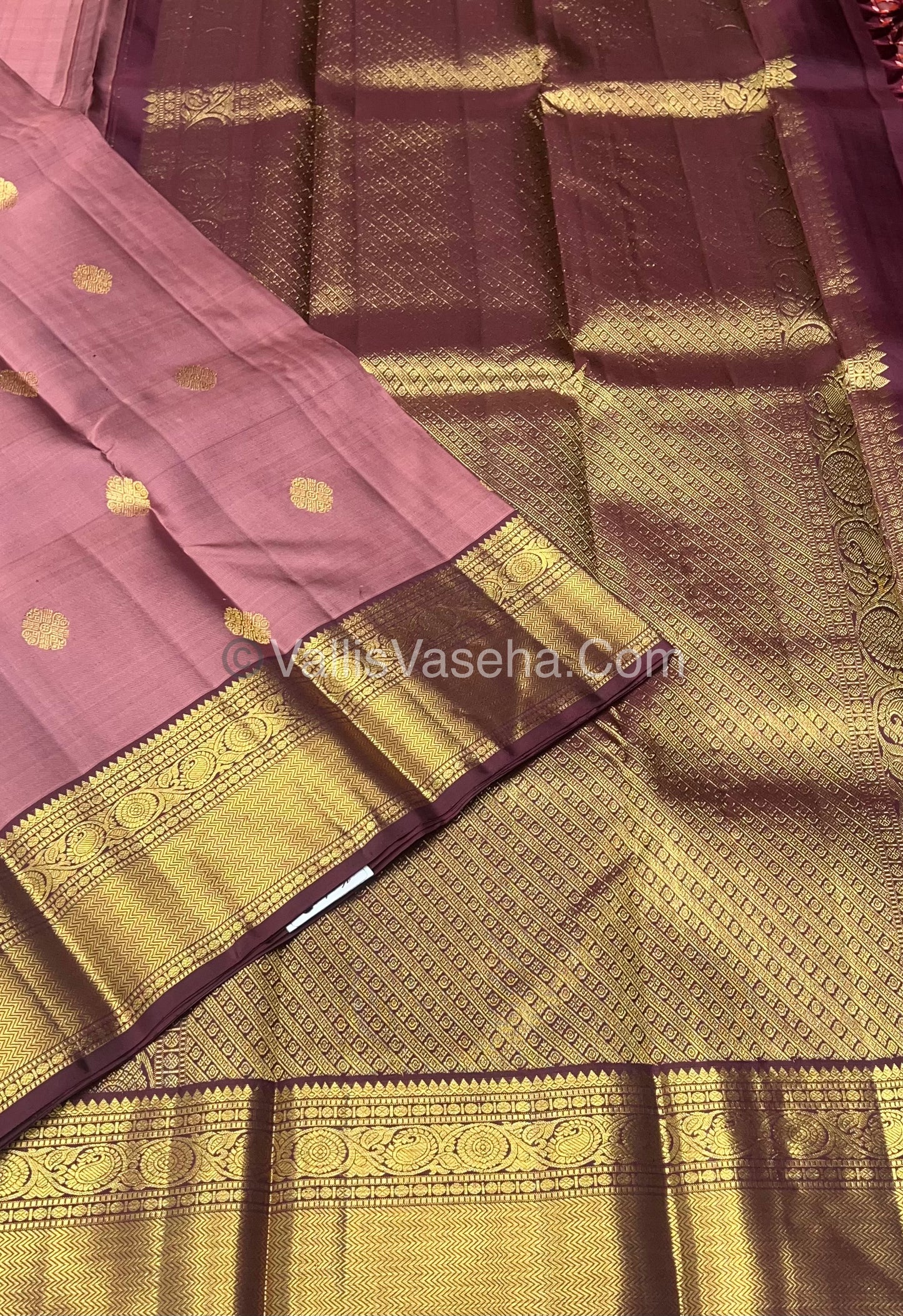 Pure Kanchipuram Silk Saree - Onion Pink With Brown Combo - VVPS010
