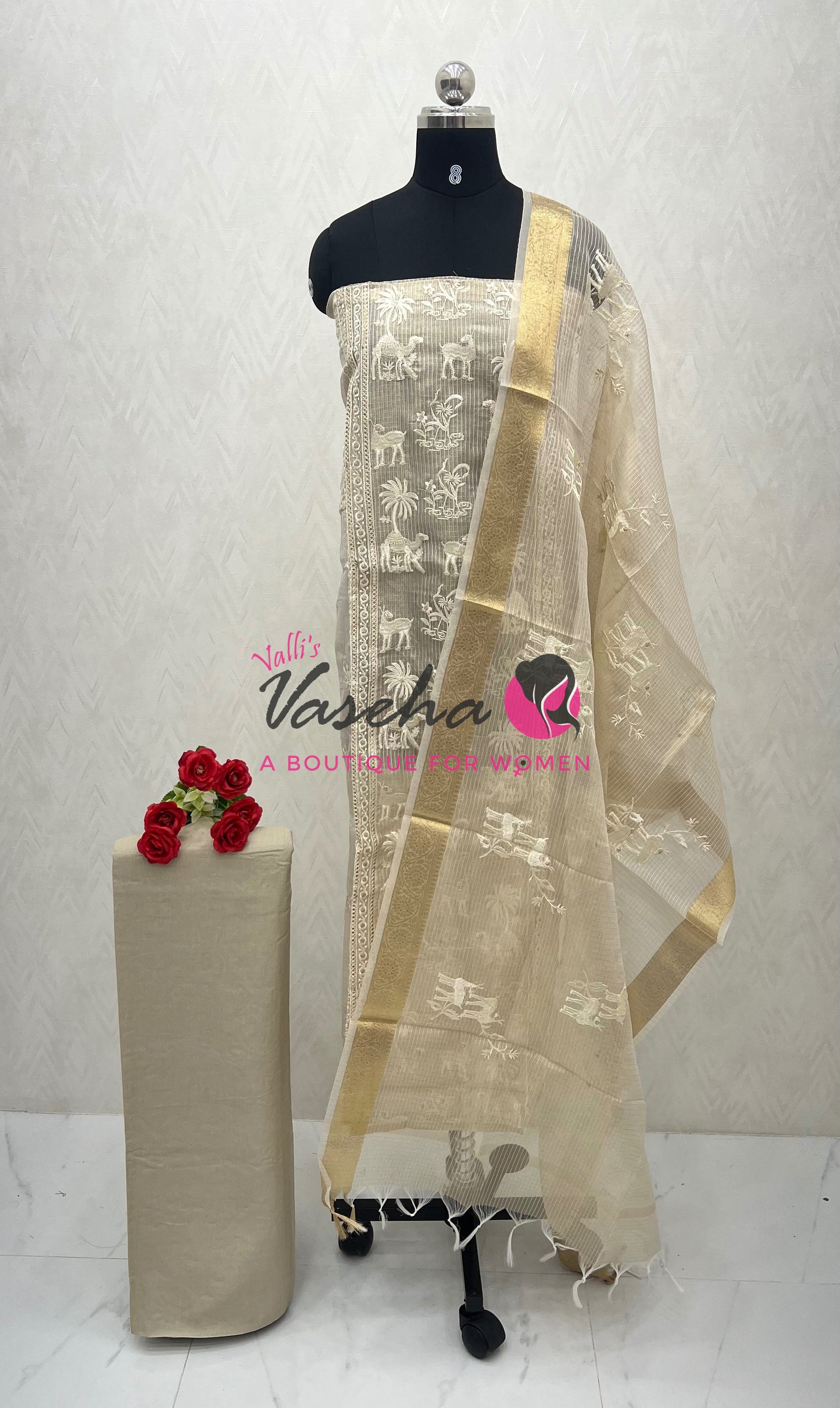 Unstitched Kota Tissue Material | Cream| VVUSM041
