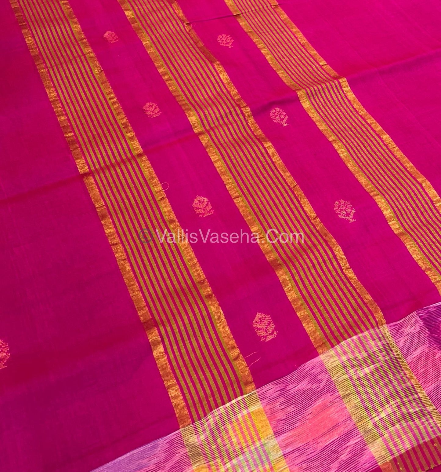 Semi Silk Cotton Saree - Green & Pink - VVSSC001