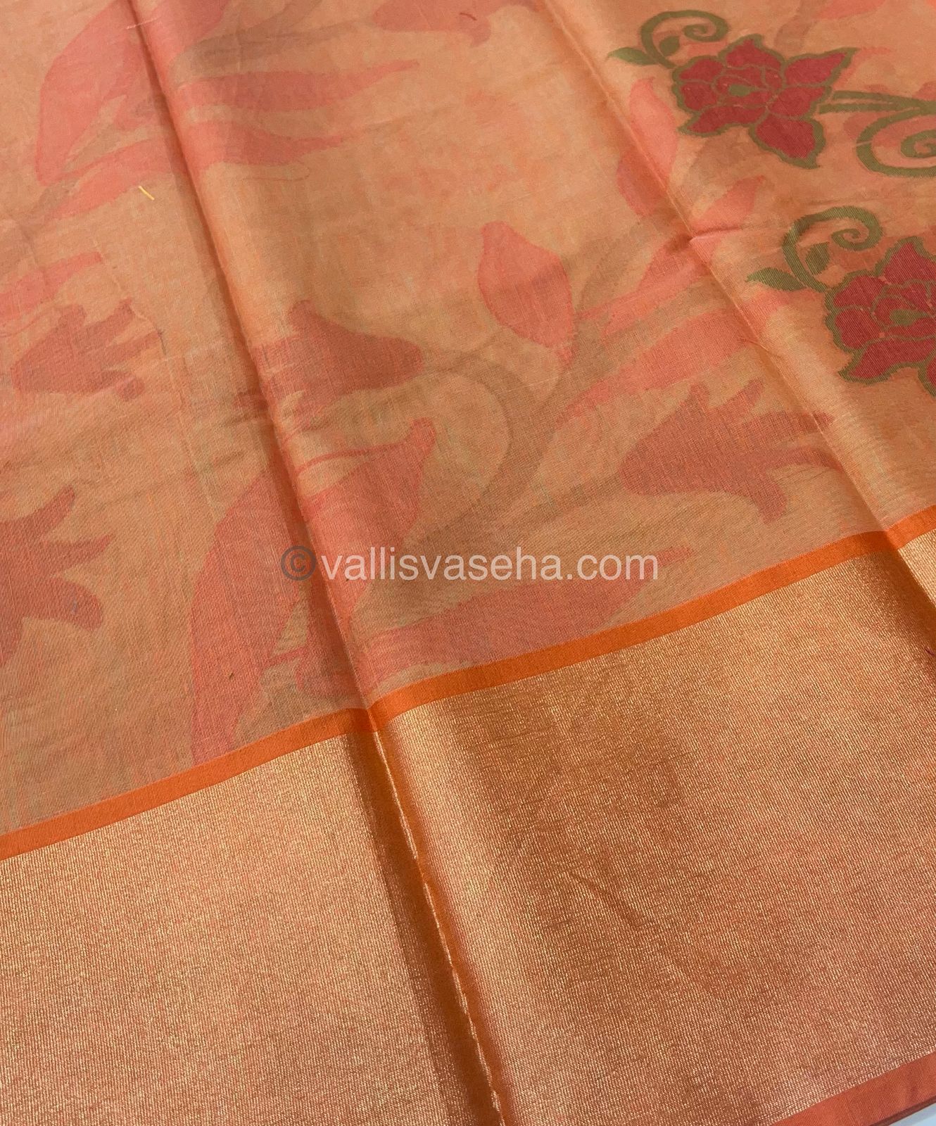 Banarasi Pochampally Weaving Semi Soft Cotton Saree - Fluorescent Green with Orange - VVBPS001