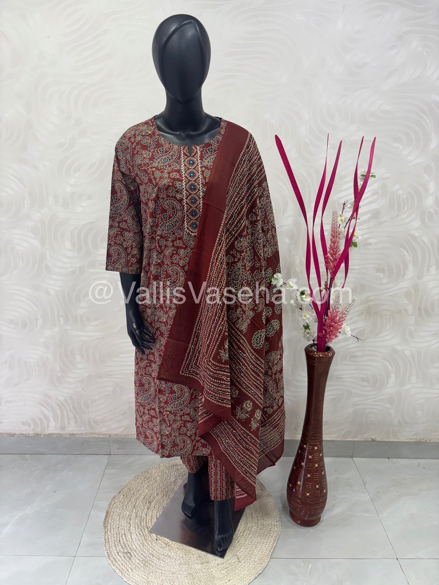 Readymade 3pc Set - Ajrakh Print - VVRMS002