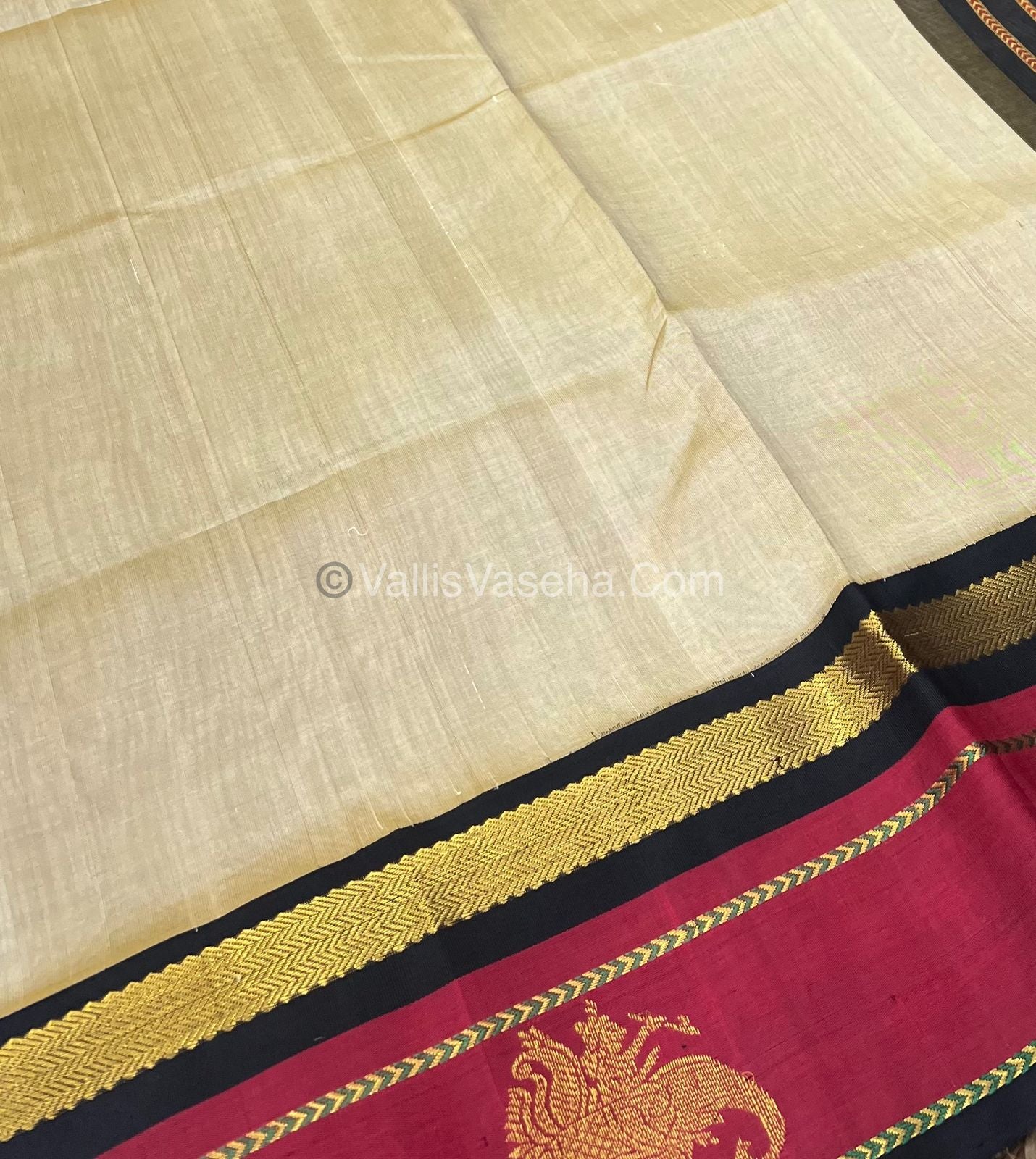 Pure Korvai Silk Cotton Saree - Border Elephant butta Design - VVKSC018