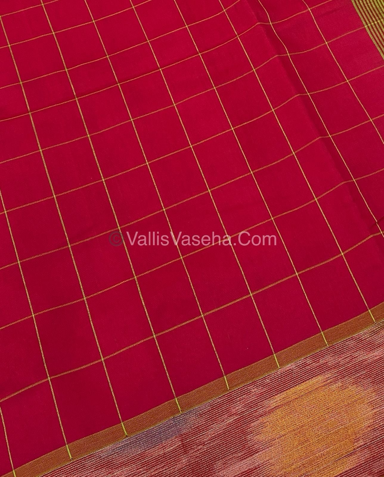 Semi Silk Cotton Saree - Red & Green - VVSSC001