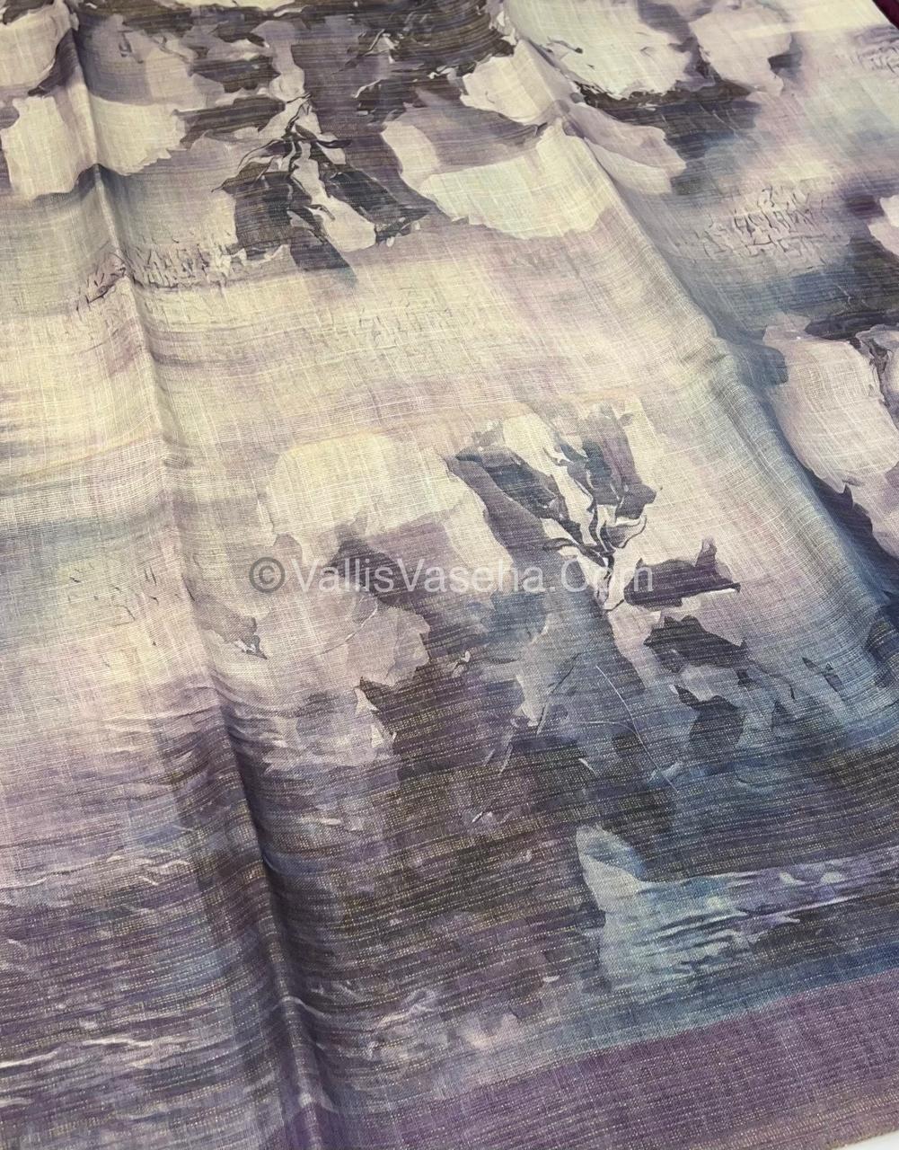 Tissue Linen Saree - Cloud Design - Light Purple Shade - VVTLS002