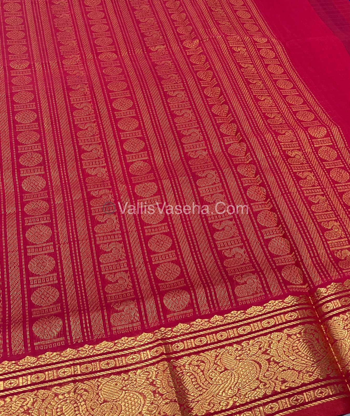 Pure Silk Cotton Saree - Blue with Red - Lakshadeepam Design - VVPLD001