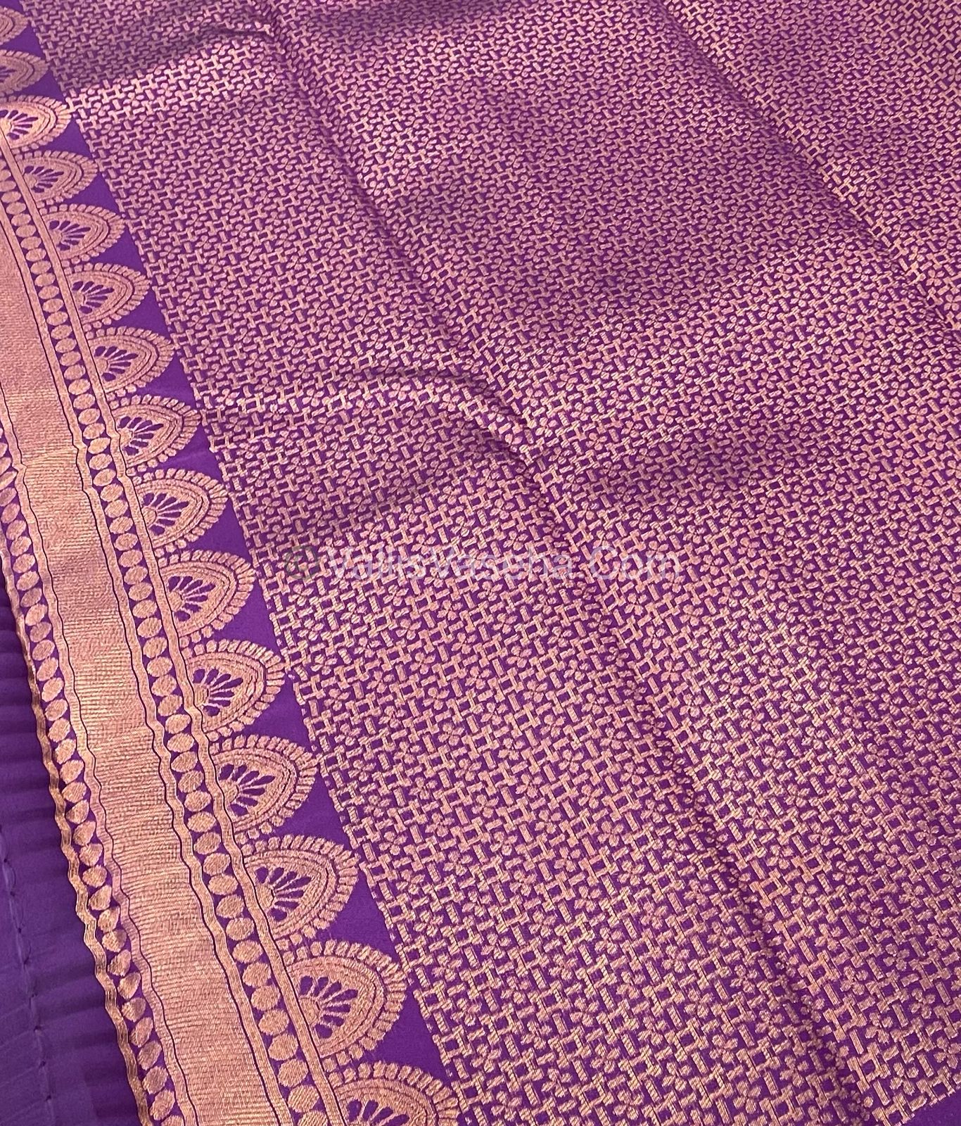 Kanchi Semi Silk - Peach with Purple - VVKSS003